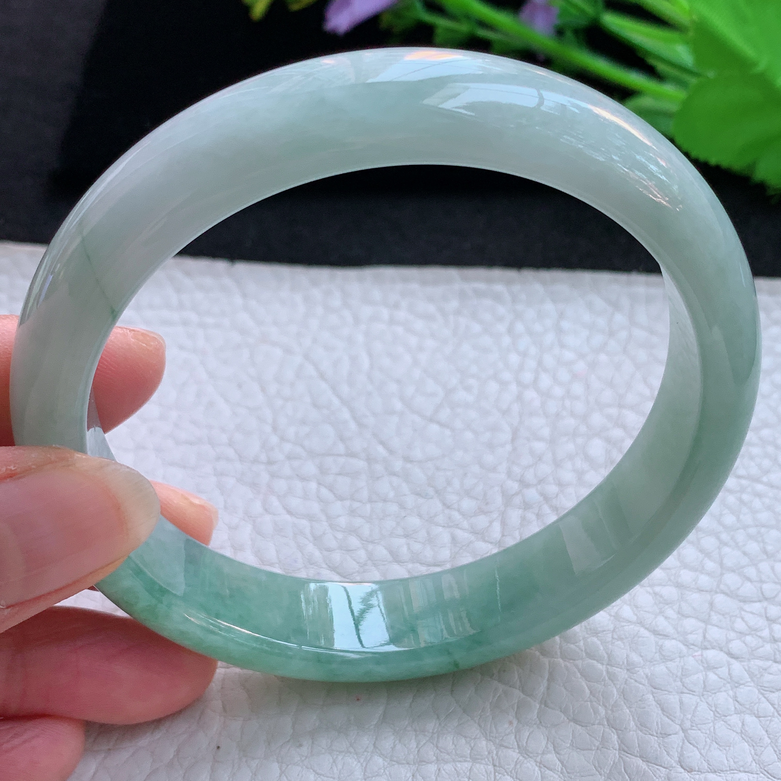 nr大圈口65*14*8平安镯 天然缅甸翡翠A货玉手镯飘花胶感宽边玉手环