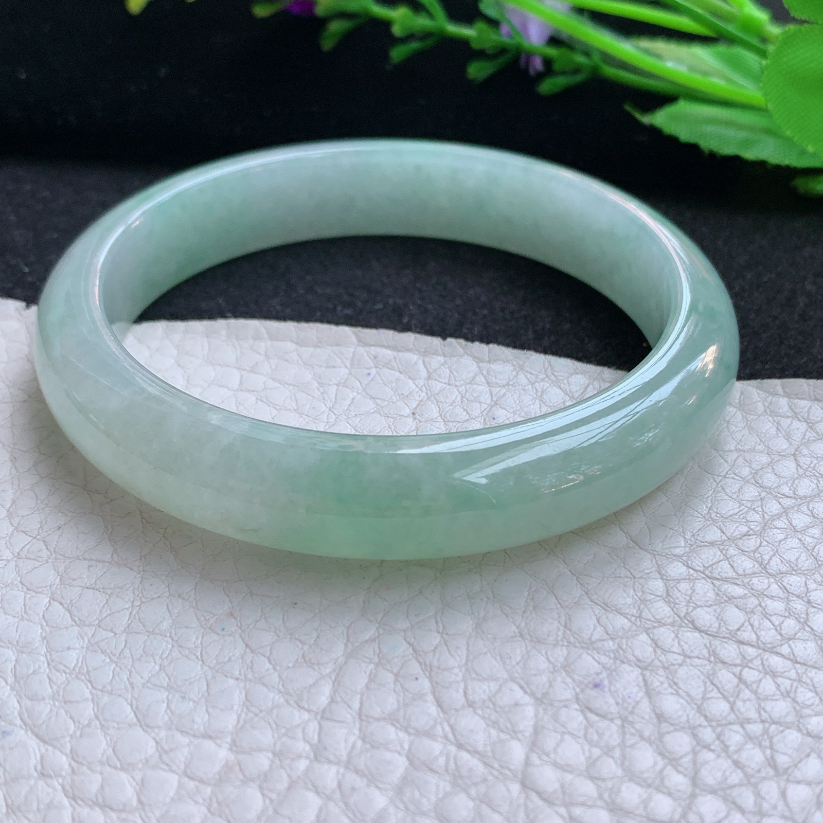 js实拍58*11.8*7.8平安镯 天然缅甸翡翠A货玉手镯冰晴纯美宽边玉手环