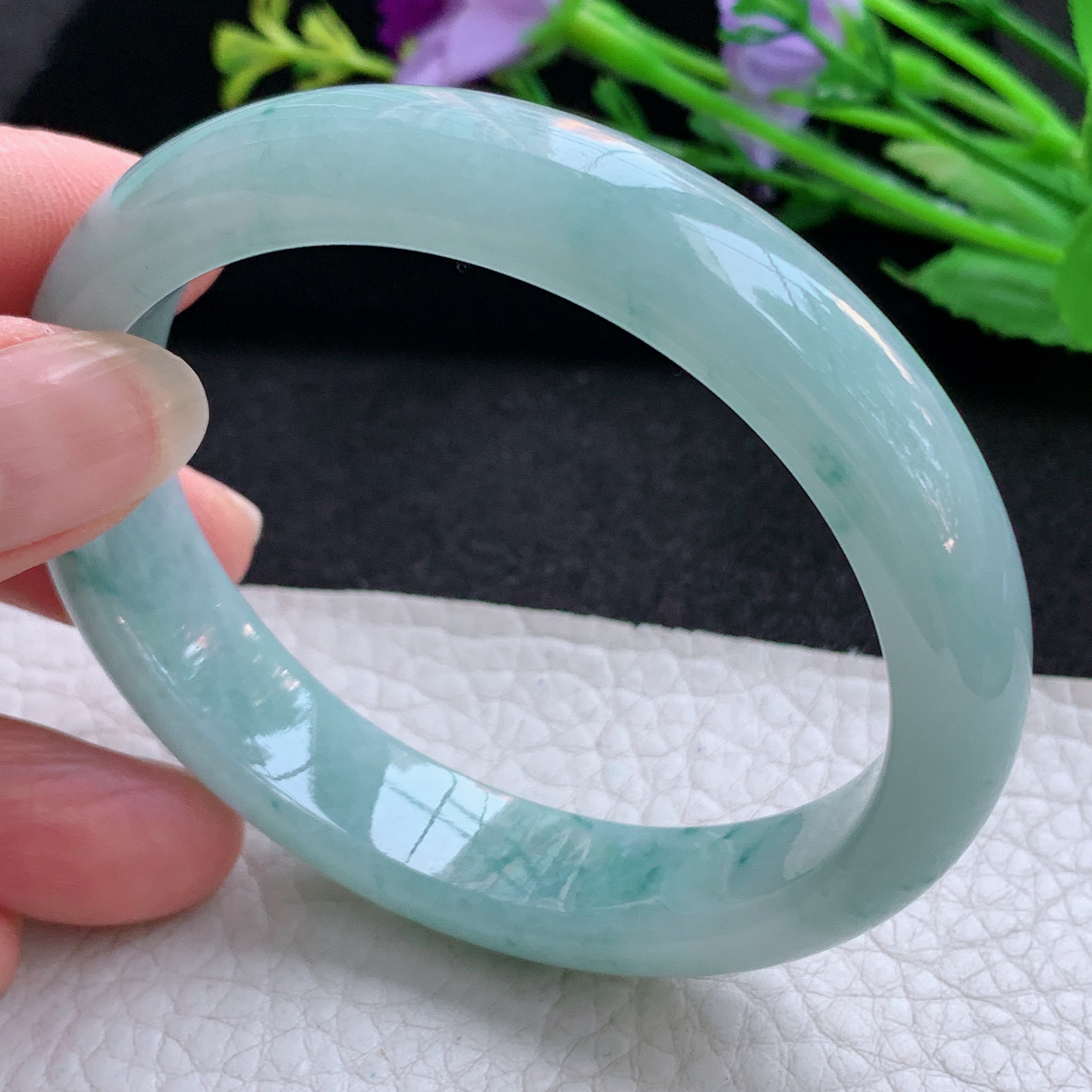 js实拍57*50*13*7.6贵妃镯 天然缅甸翡翠A货玉手镯水润飘花随形玉手环