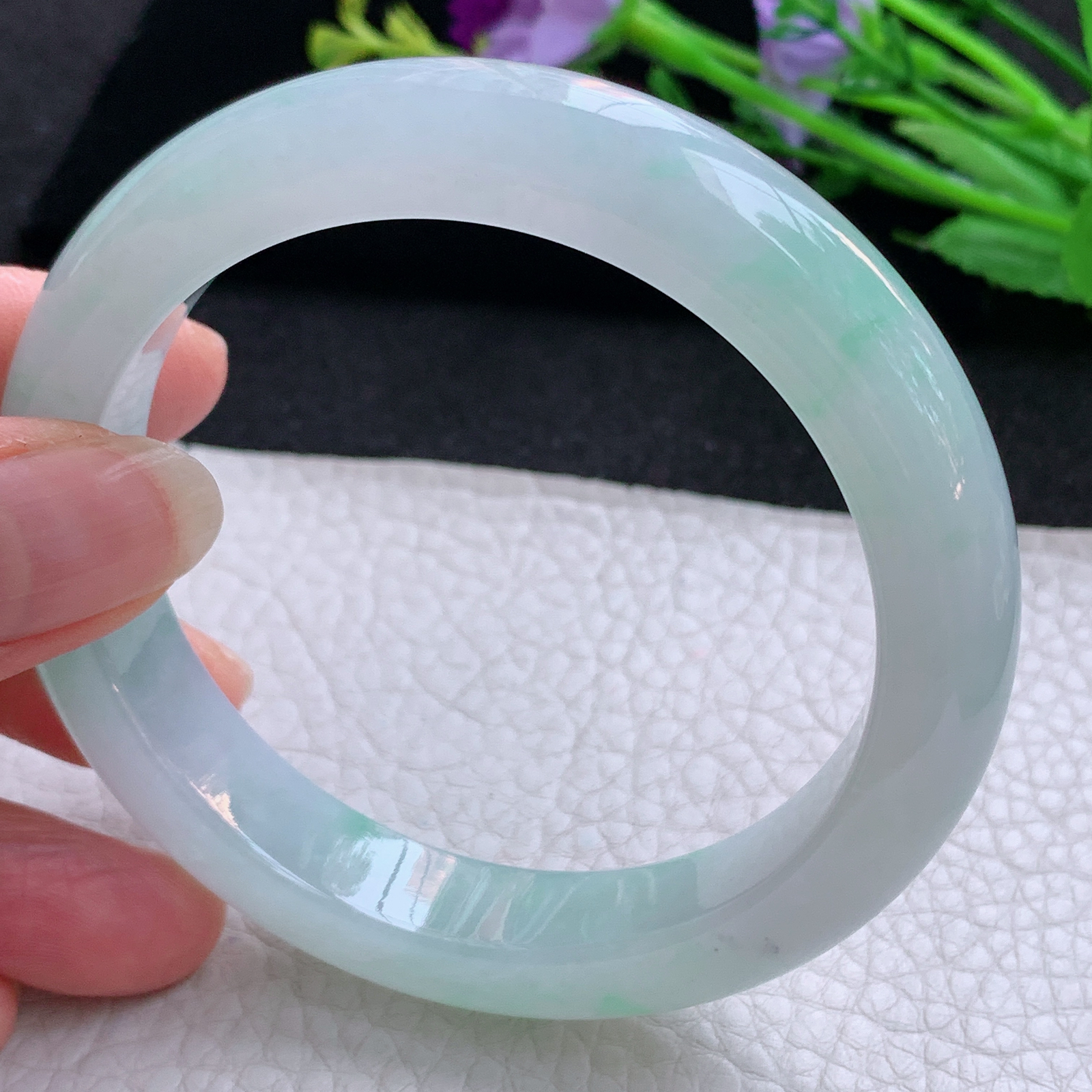 xo实拍59*12.5*9平安镯 天然缅甸翡翠A货玉手镯冰蓝宽边玉手环