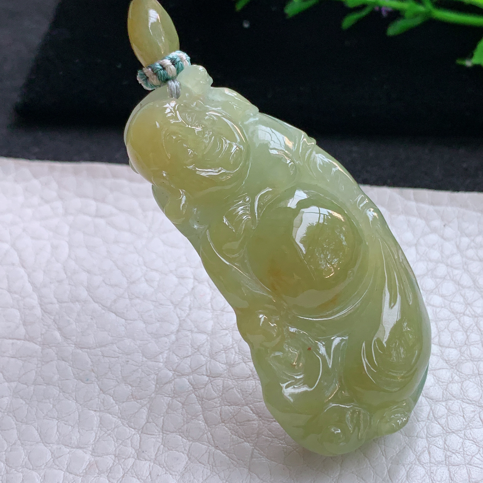 cys实拍56*30*12缅甸翡翠精雕冰黄逍遥佛 弥勒佛玉吊坠