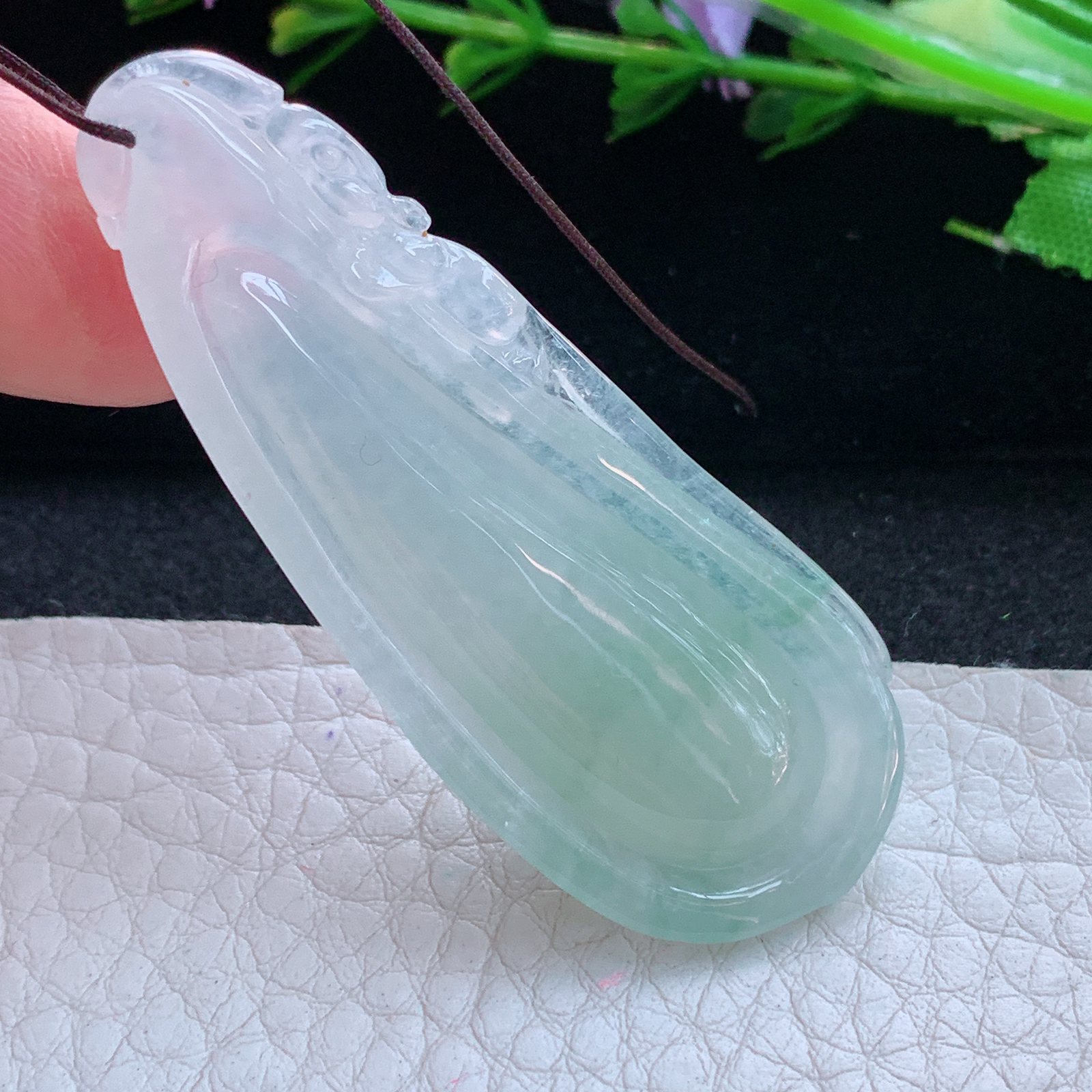 gp实拍56.5*21.6*7.6缅甸翡翠a货精雕冰飘花饱满大福瓜玉吊坠 玉挂件