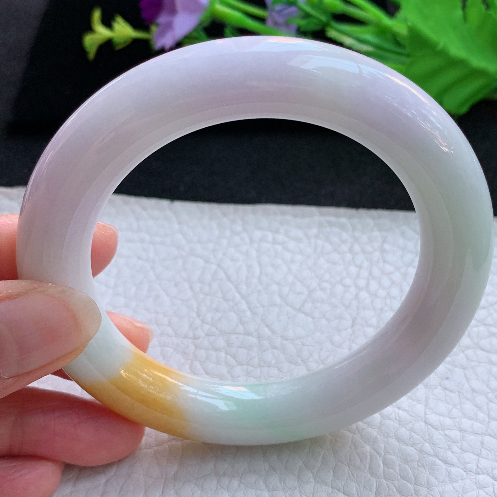 nr实拍58*11.5*12胖圆镯 天然缅甸翡翠A货玉手镯水润三彩圆条玉手环