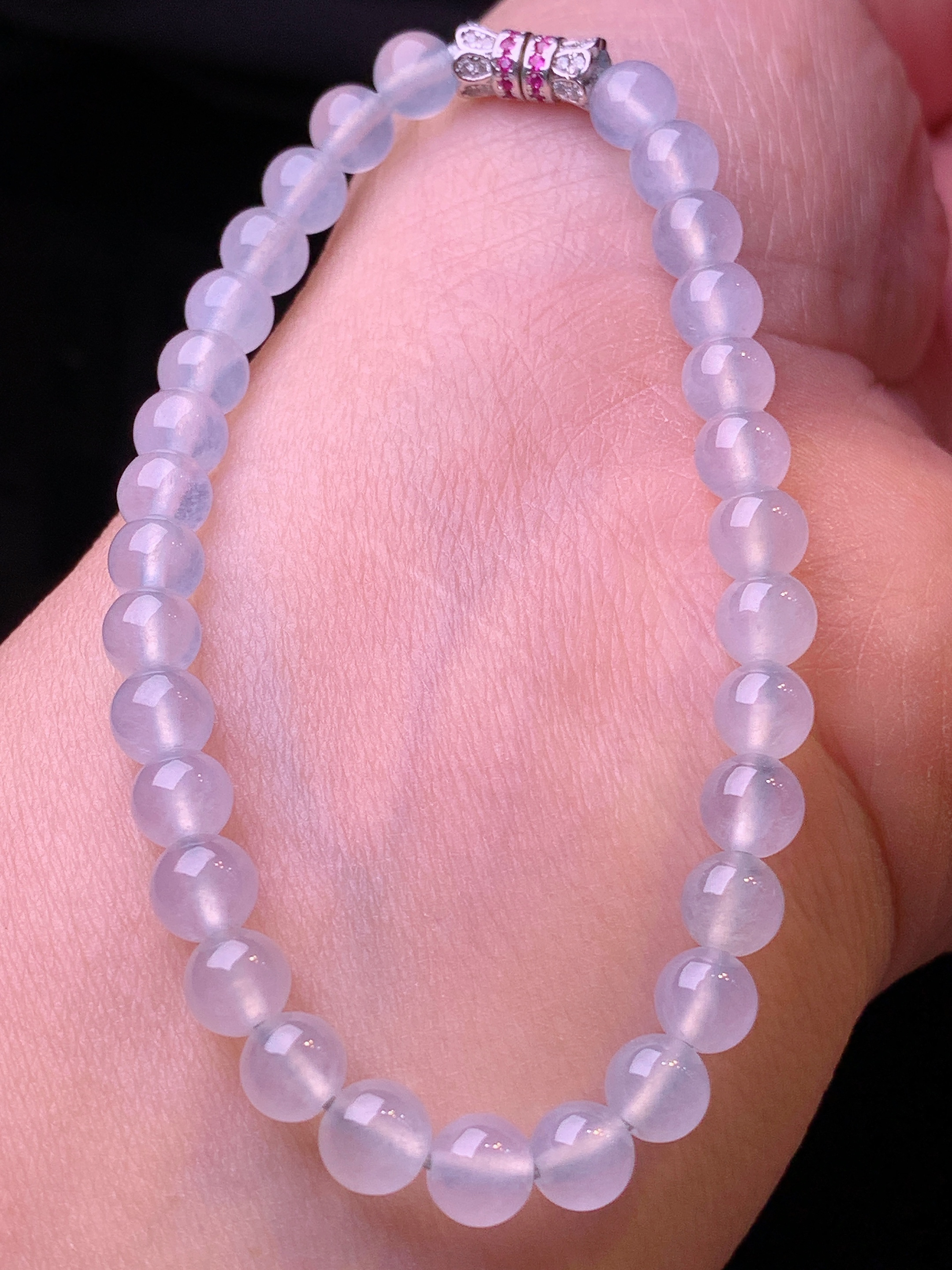 冰种圆珠手链 玉质细腻 色泽艳丽 整体尺寸5.5t2