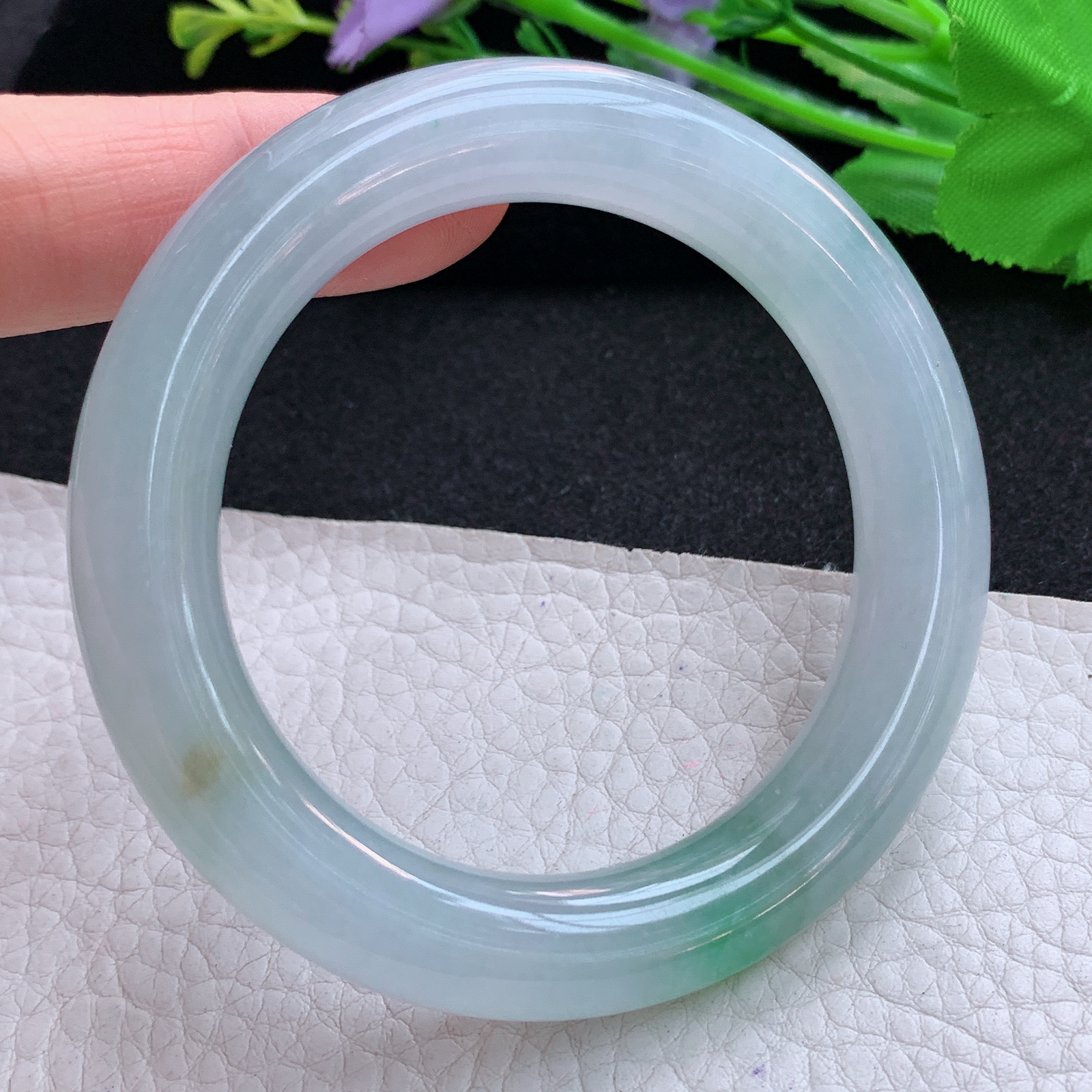 ax小圈口52*11*10.6美人镯 天然缅甸翡翠A货玉手镯冰飘绿花圆条玉手环