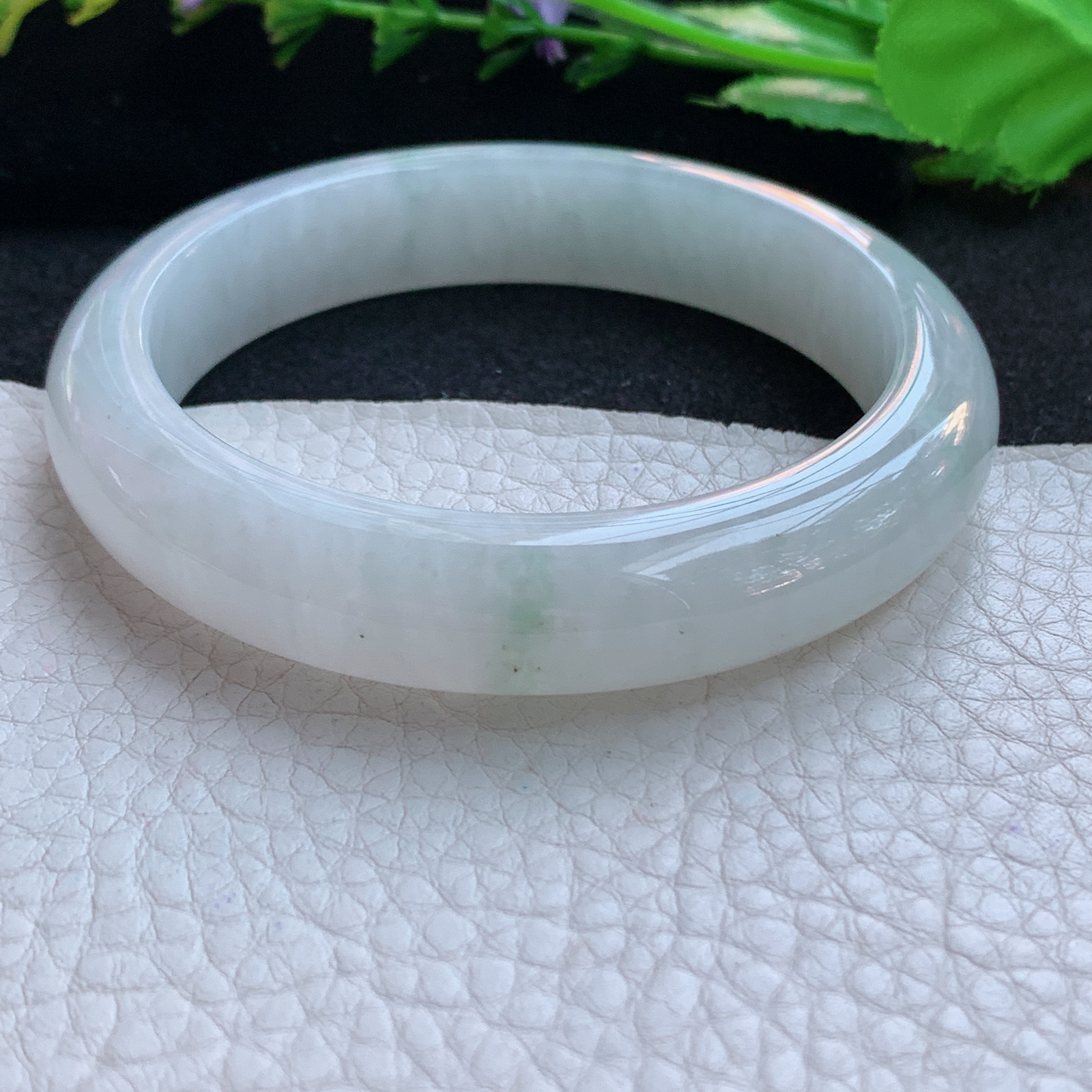 nr实拍59*13*8.8平安镯 天然缅甸翡翠A货玉手镯冰润飘花胶感宽边玉手环