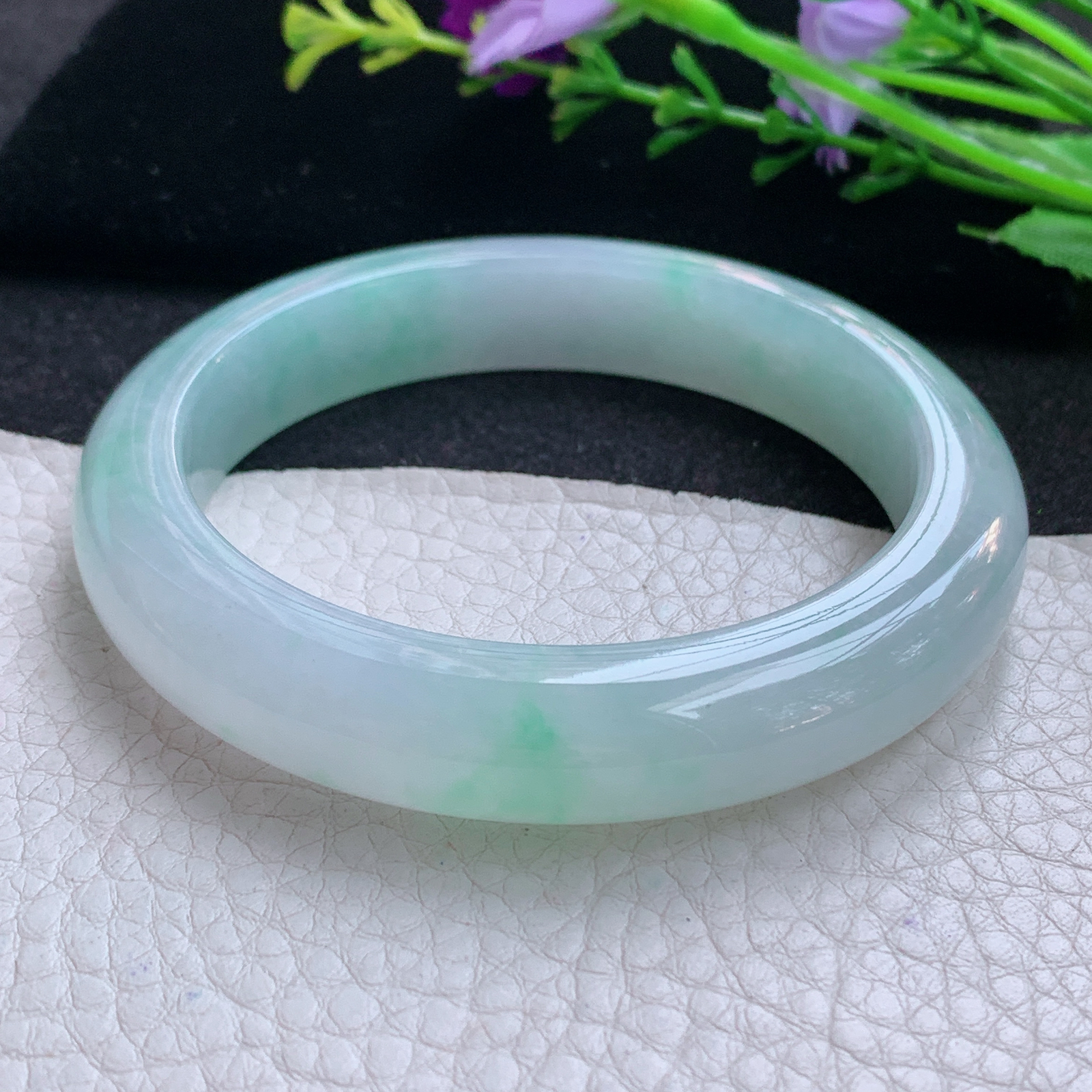 xo实拍59*12.5*9平安镯 天然缅甸翡翠A货玉手镯冰蓝宽边玉手环