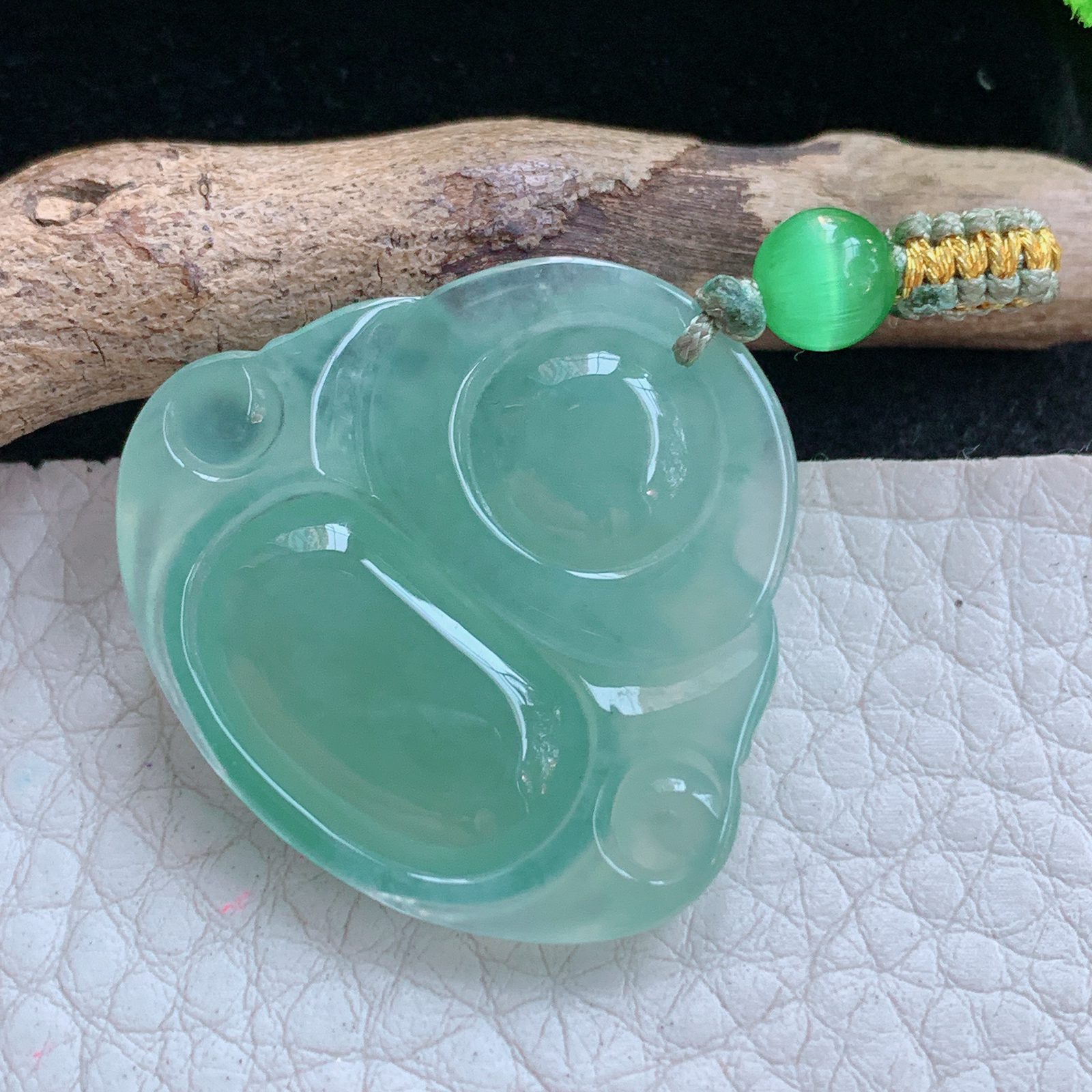 gp实拍28.3*30.5*6缅甸翡翠a货精雕冰绿佛公 弥勒佛玉吊坠 玉挂件