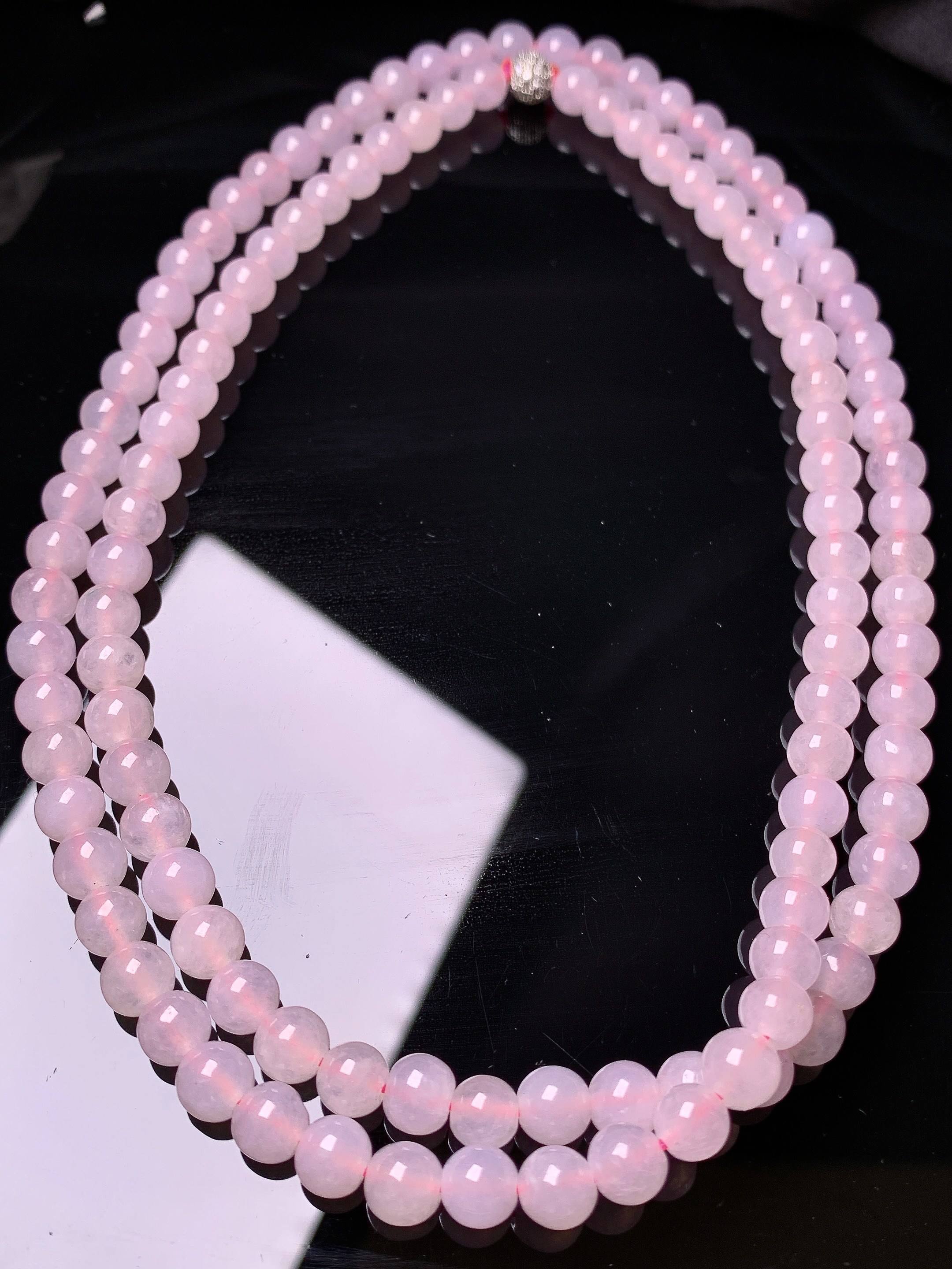 浅粉圆珠项链 玉质细腻 色泽艳丽 整体尺寸6c3