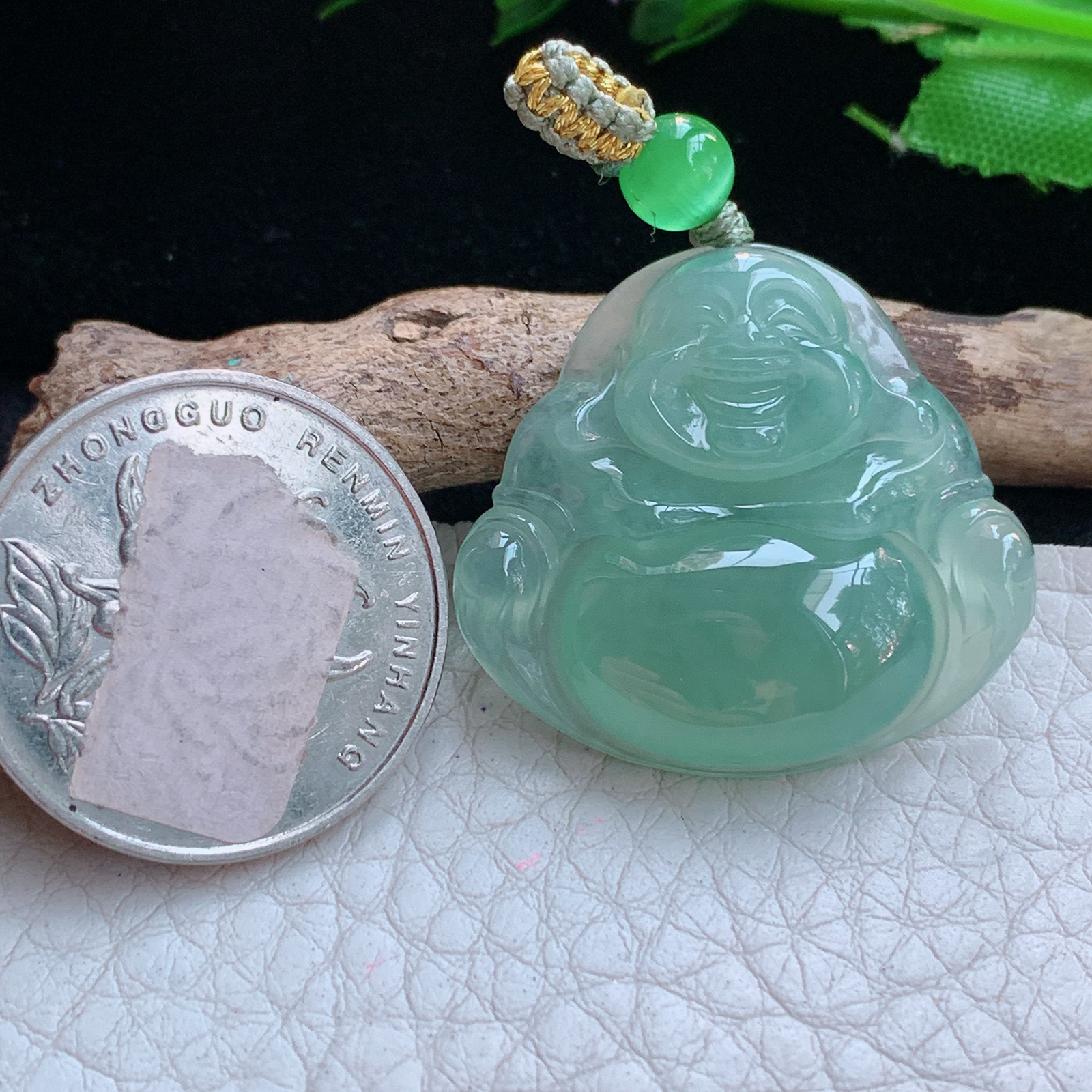 gp实拍28.3*30.5*6缅甸翡翠a货精雕冰绿佛公 弥勒佛玉吊坠 玉挂件