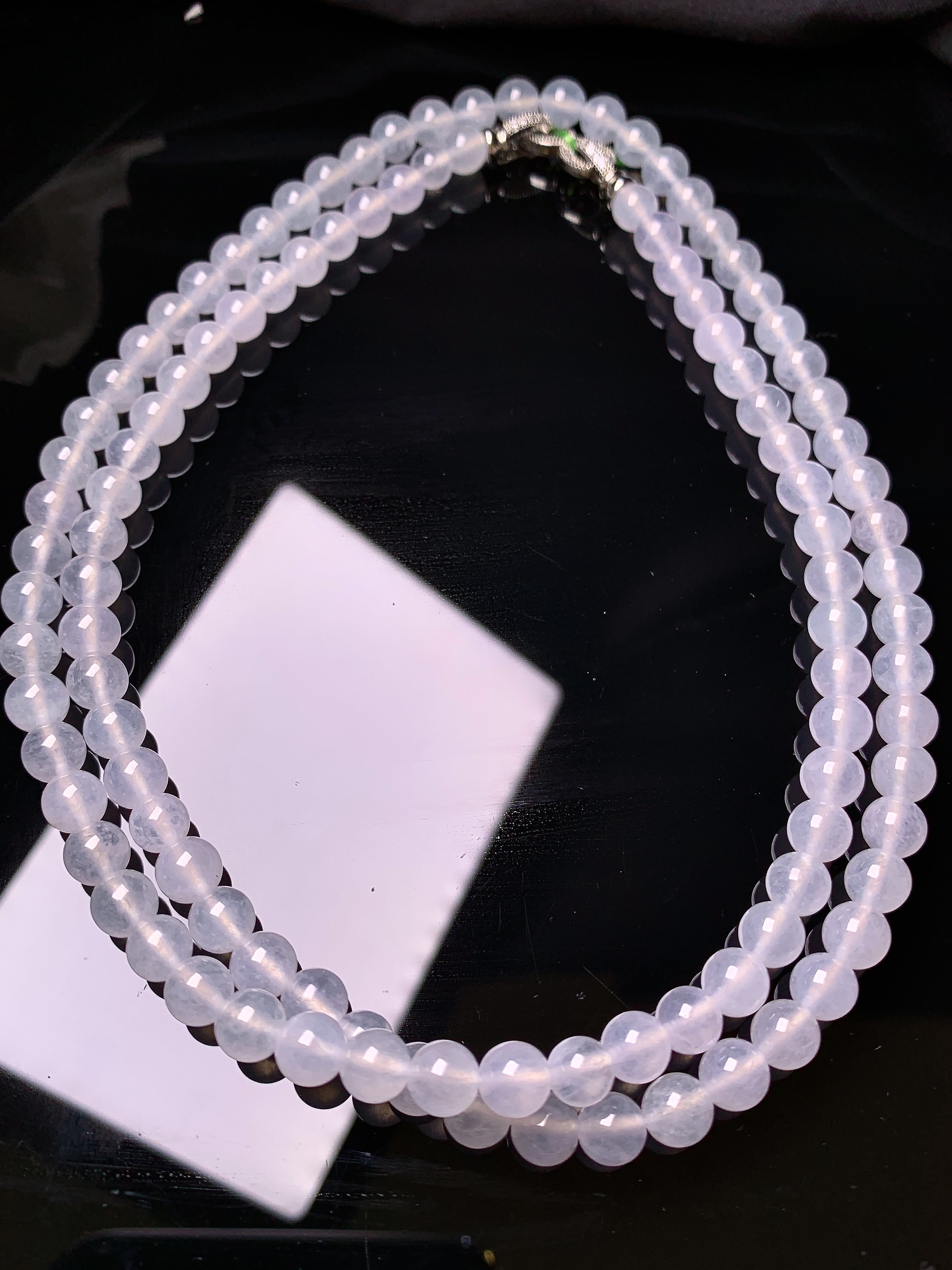 冰种圆珠项链 玉质细腻 色泽艳丽 整体尺寸5.8c3