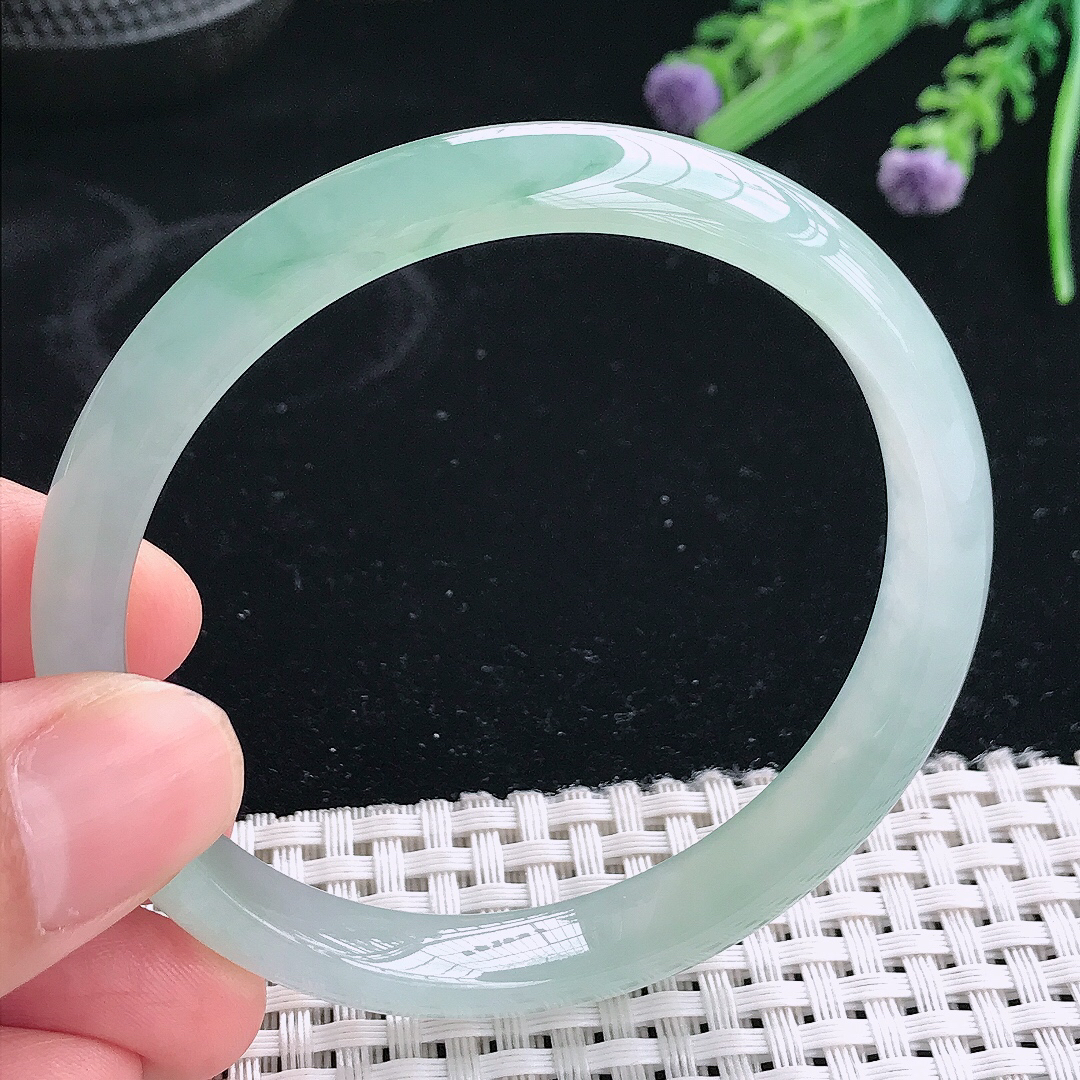 实拍天然翡翠57.5/9.9/6.8老坑冰胶果冻冰晴手镯翡翠玉镯手环