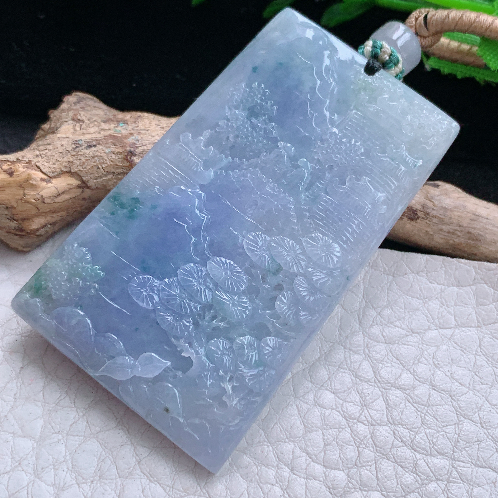 cys实拍56*34.5*6缅甸翡翠精雕紫罗兰山水 大好河山玉吊坠