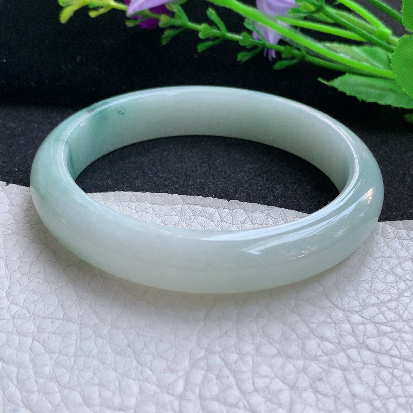 js实拍58*12.2*7.7平安镯 天然缅甸翡翠A货玉手镯水润飘花宽边玉手环