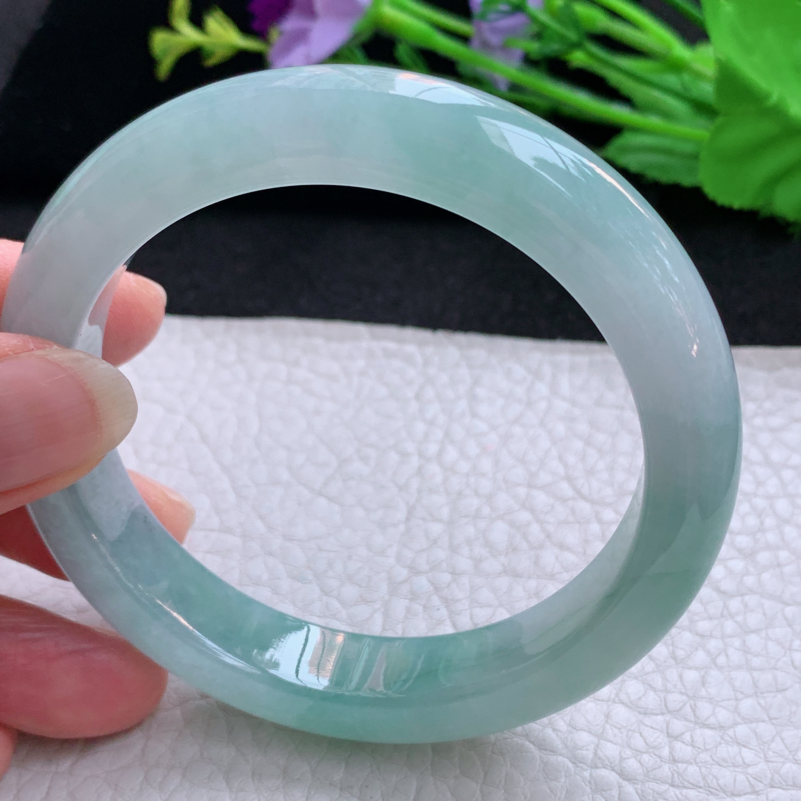 xo实拍58.5*12.2*9.3平安镯 天然缅甸翡翠A货玉手镯冰润蓝韵宽边玉手环