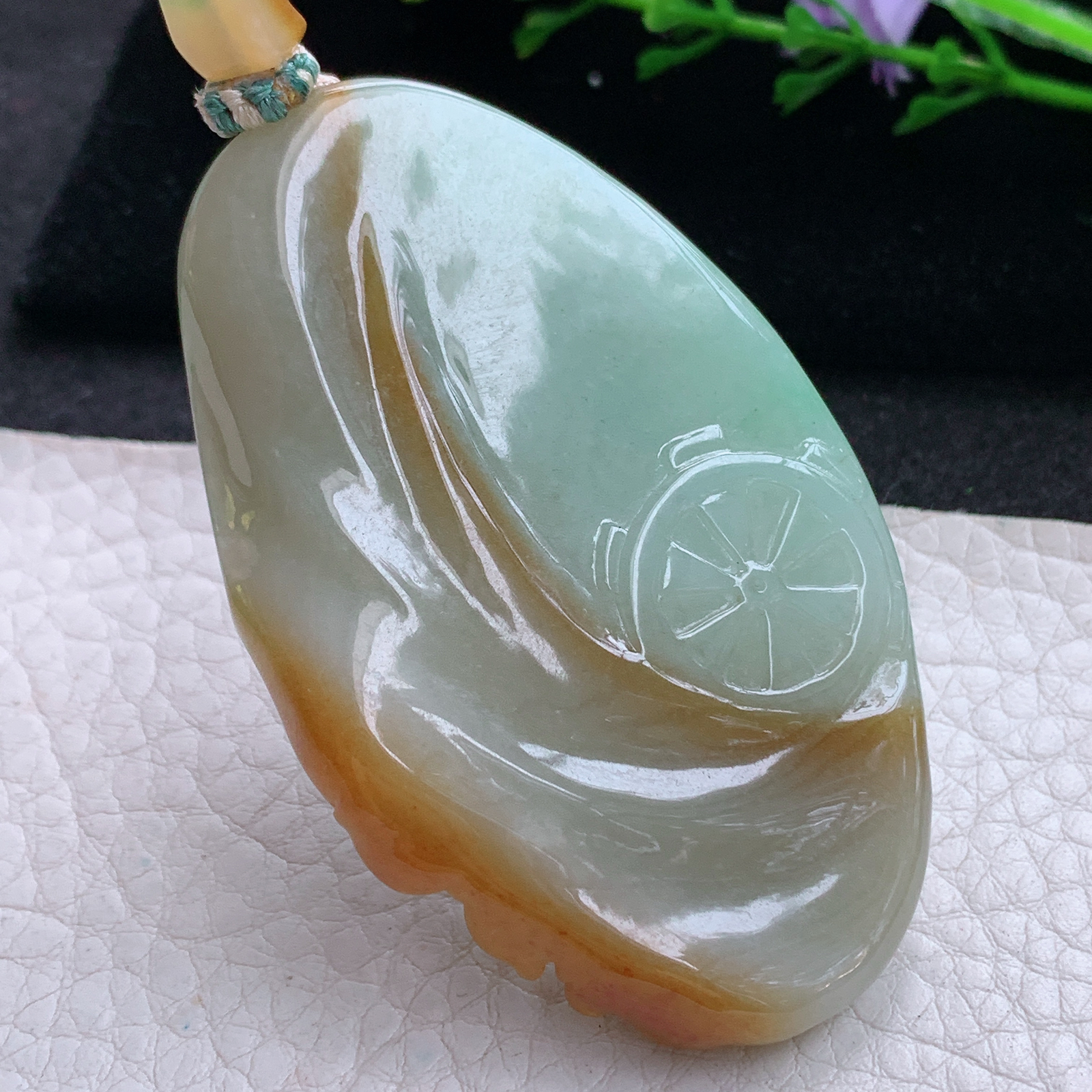 cys实拍63*39*7.6缅甸翡翠精雕三彩一念之间 佛祖玉吊坠 玉挂件