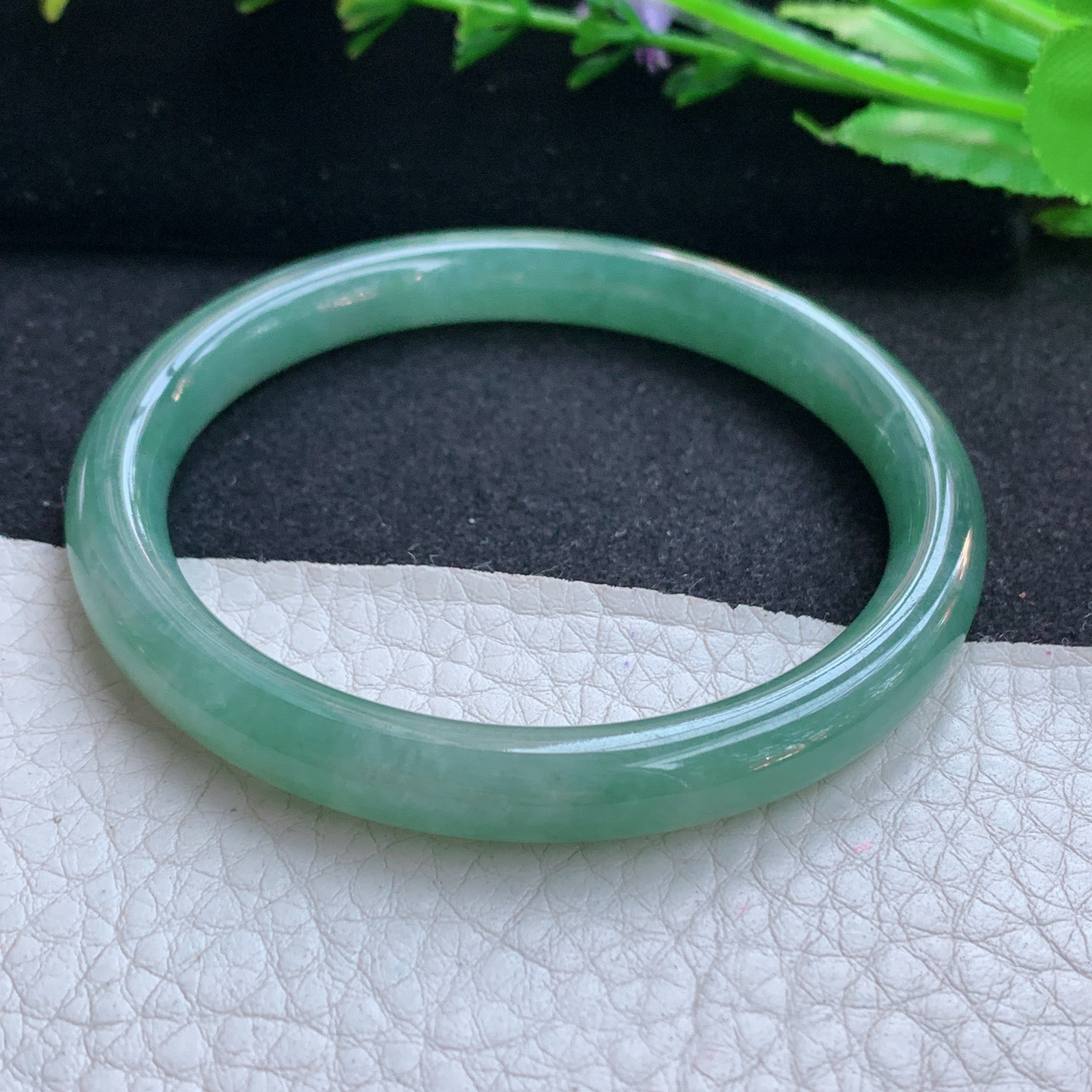 z实拍54*7.5*7美人镯 天然缅甸翡翠A货玉手镯冰晴圆条叮当镯