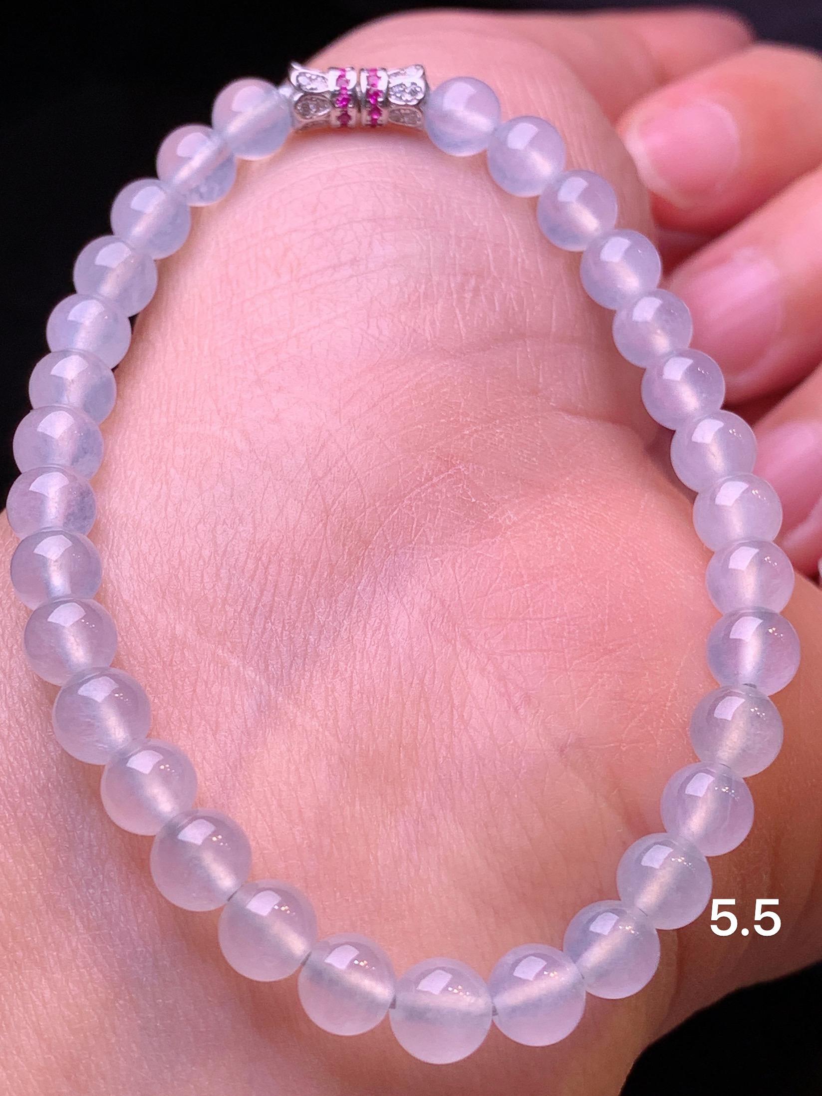 冰种圆珠手链 玉质细腻 色泽艳丽 整体尺寸5.5t2