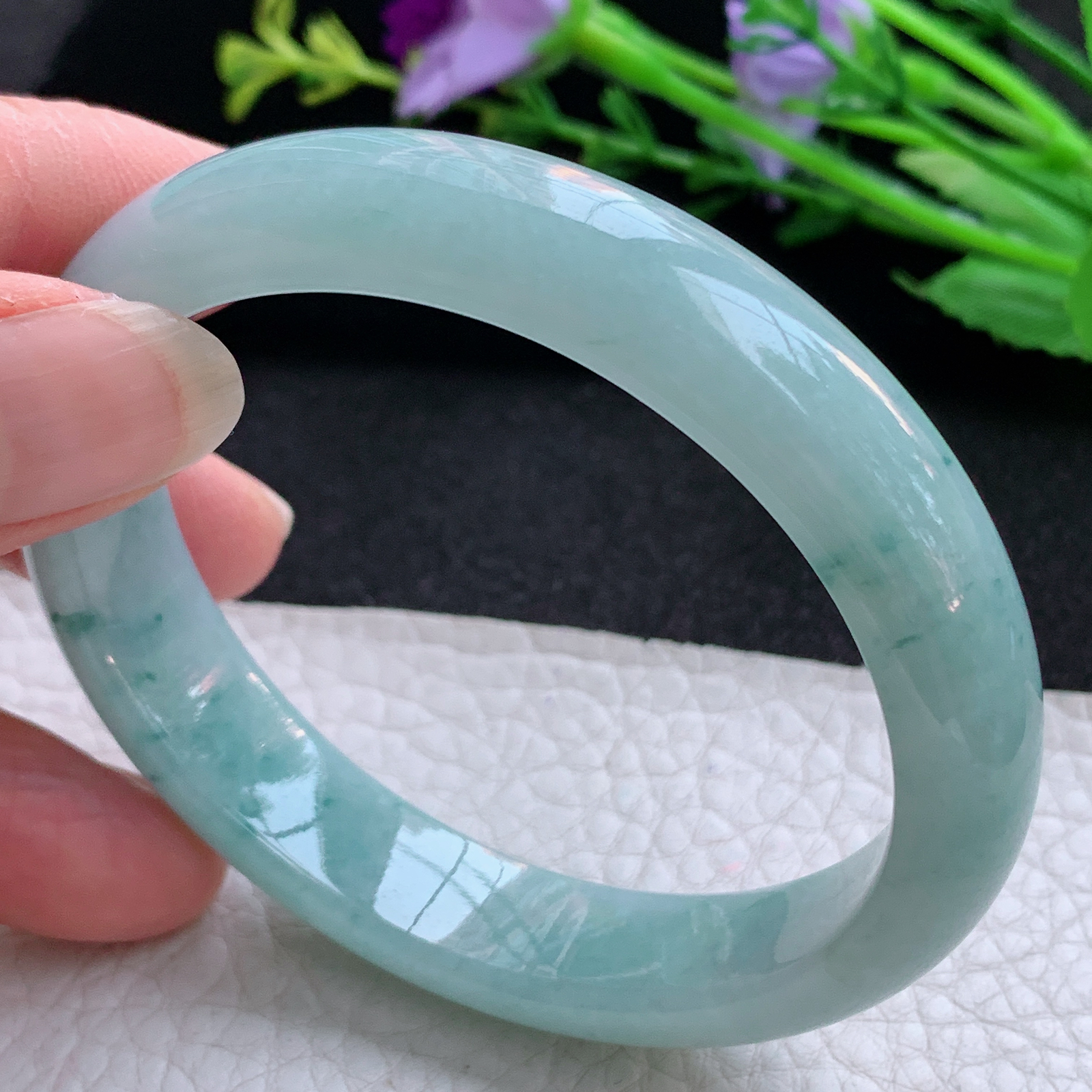 js实拍57*50*13*7.6贵妃镯 天然缅甸翡翠A货玉手镯水润飘花随形玉手环