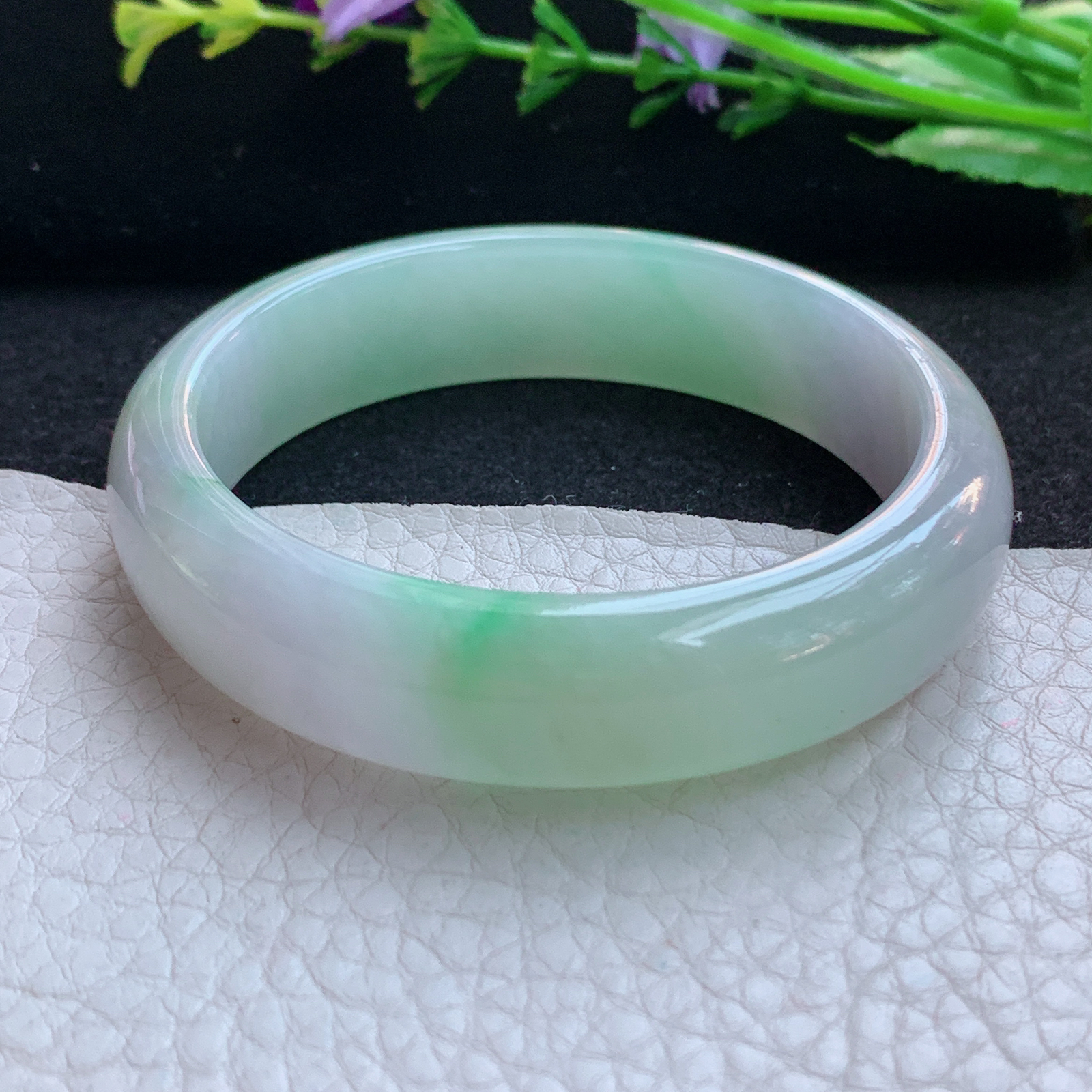 h实拍53*13.5*7平安镯 天然缅甸翡翠A货玉手镯冰三彩宽边玉手环