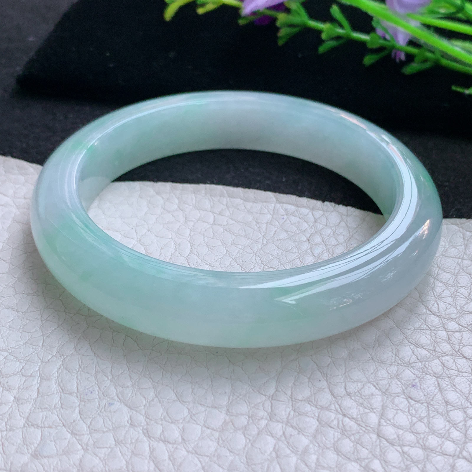 xo实拍59*12.5*9平安镯 天然缅甸翡翠A货玉手镯冰蓝宽边玉手环