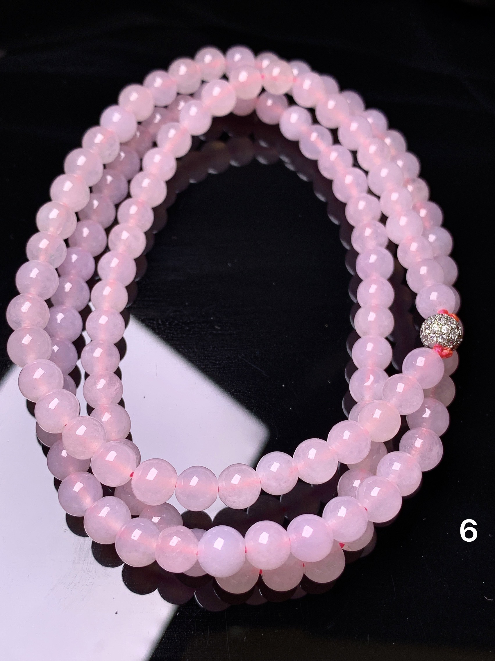 浅粉圆珠项链 玉质细腻 色泽艳丽 整体尺寸6c3