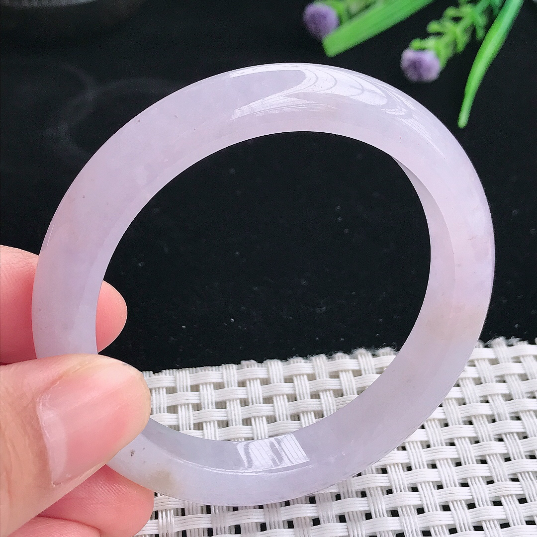 实拍天然翡翠53.5/10.1/8.2老坑冰润起胶飘紫罗兰辑手镯翡翠玉镯手环