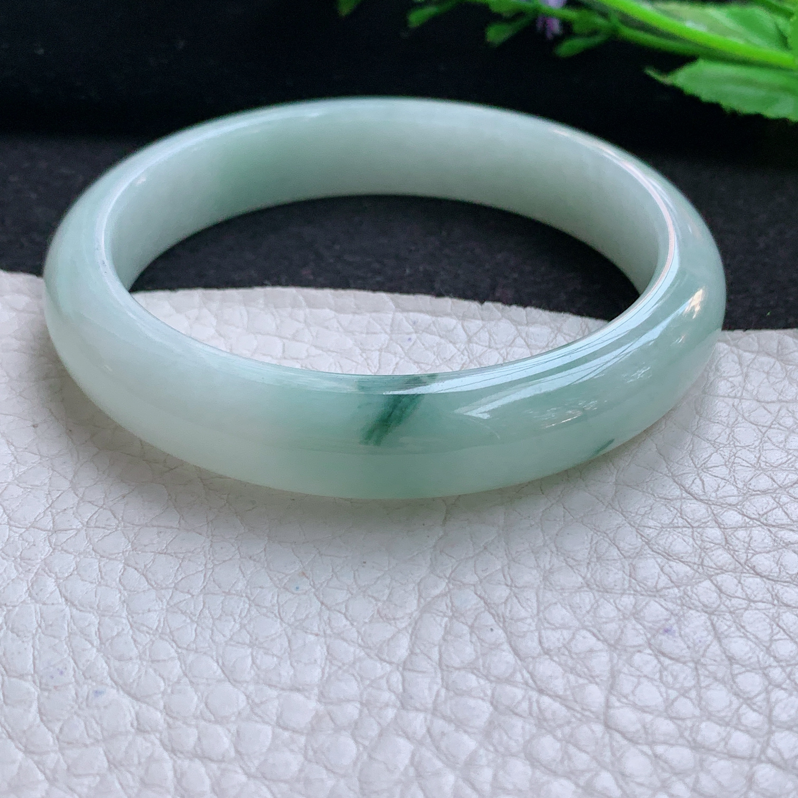 js实拍58*12.2*7.7平安镯 天然缅甸翡翠A货玉手镯水润飘花宽边玉手环