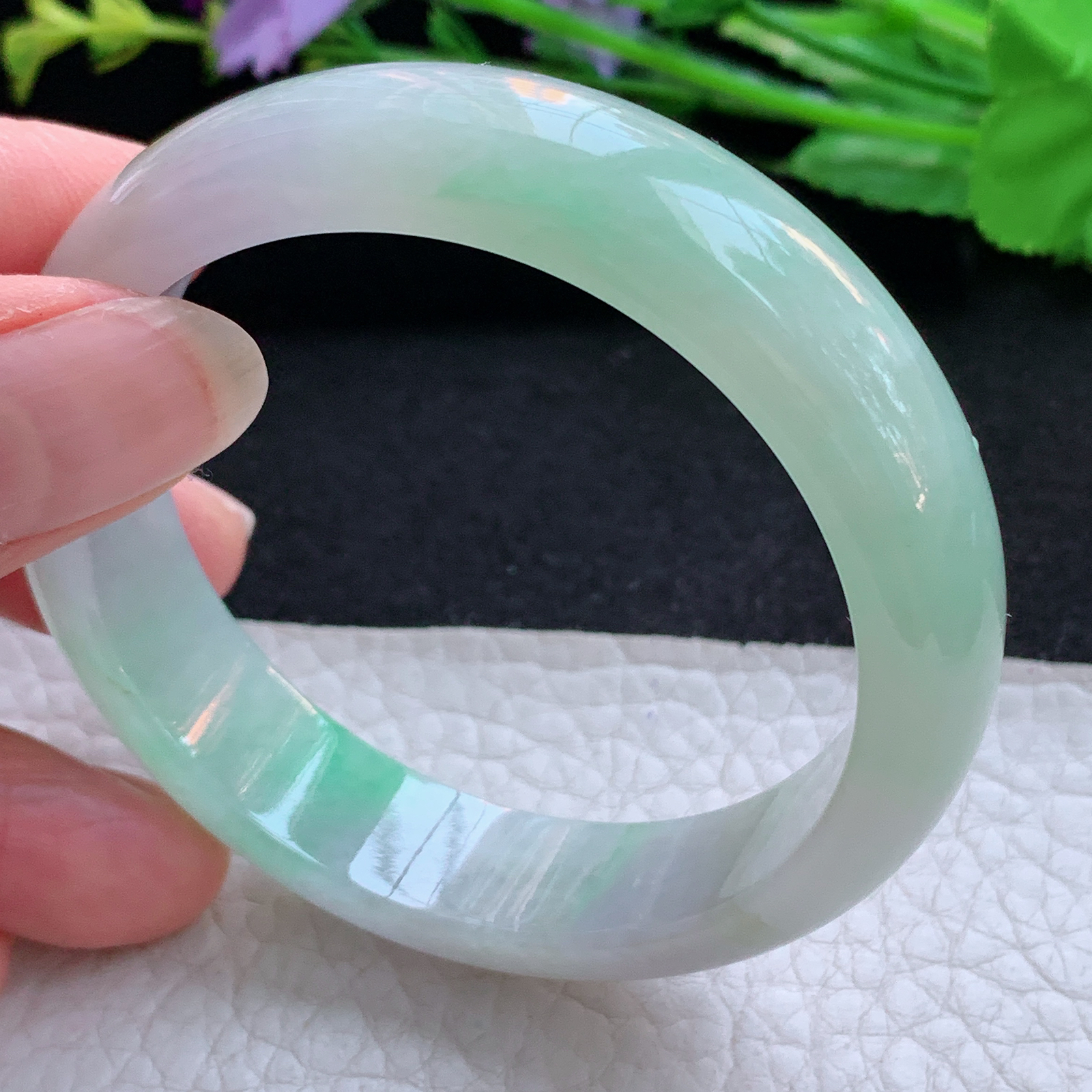 h实拍53*13.5*7平安镯 天然缅甸翡翠A货玉手镯冰三彩宽边玉手环