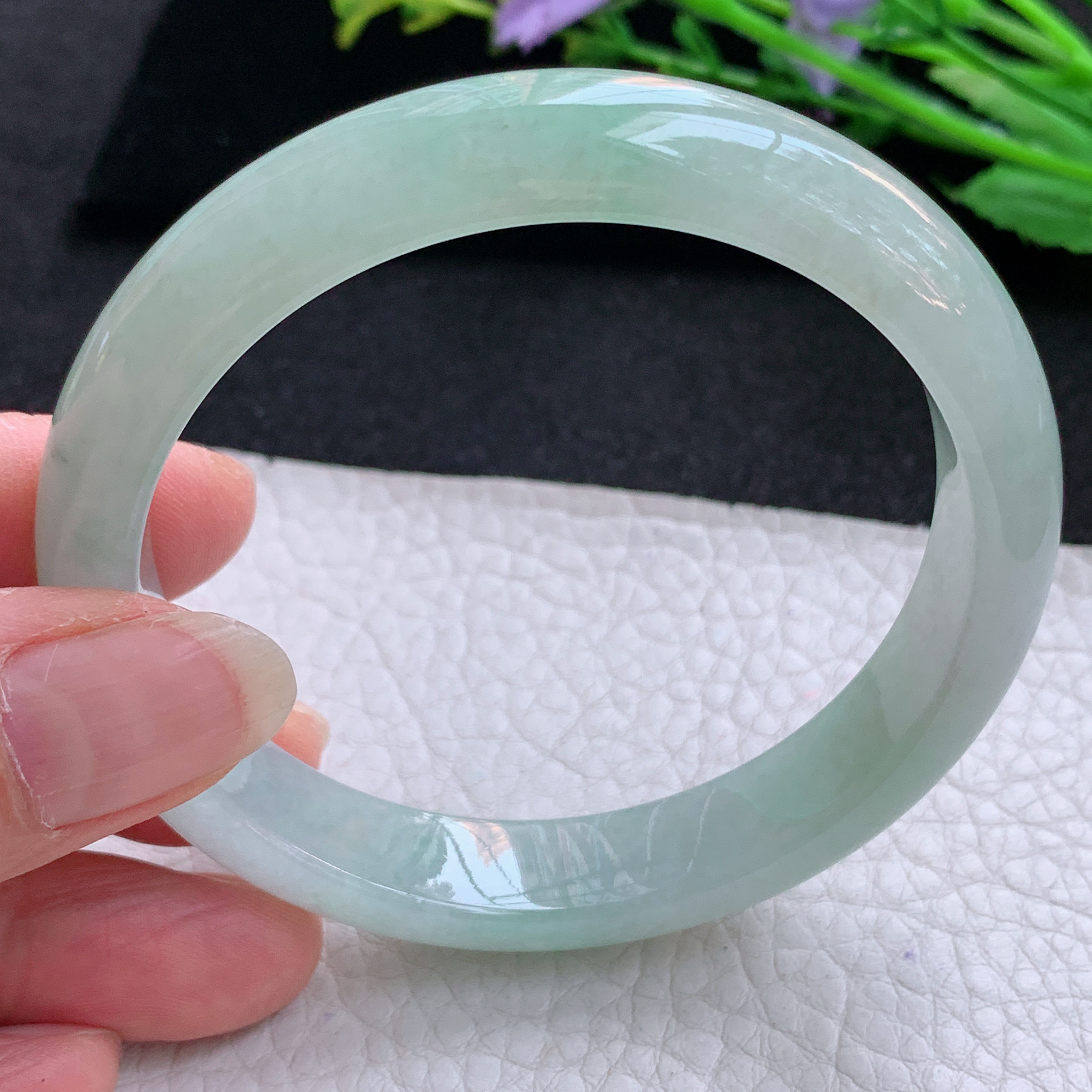 js实拍58*11.8*7.8平安镯 天然缅甸翡翠A货玉手镯冰晴纯美宽边玉手环