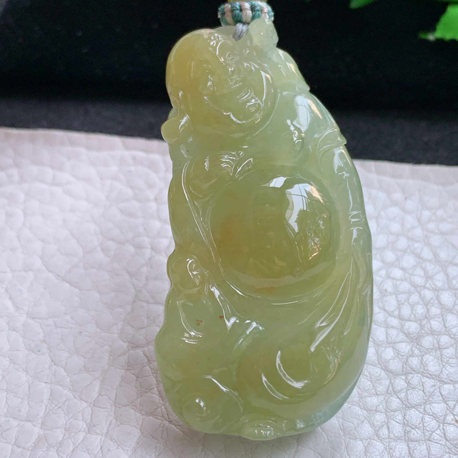 cys实拍56*30*12缅甸翡翠精雕冰黄逍遥佛 弥勒佛玉吊坠