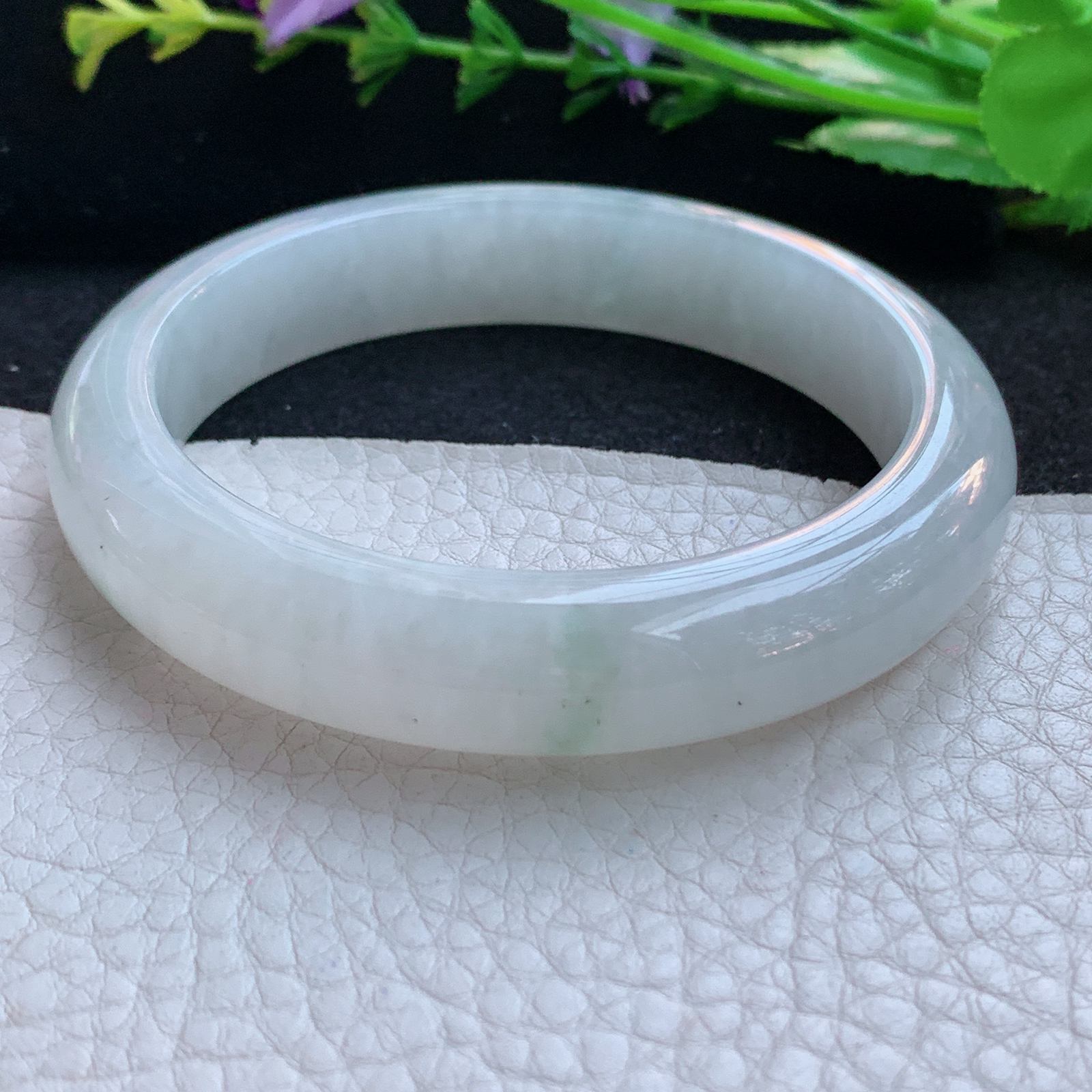 nr实拍59*13*8.8平安镯 天然缅甸翡翠A货玉手镯冰润飘花胶感宽边玉手环