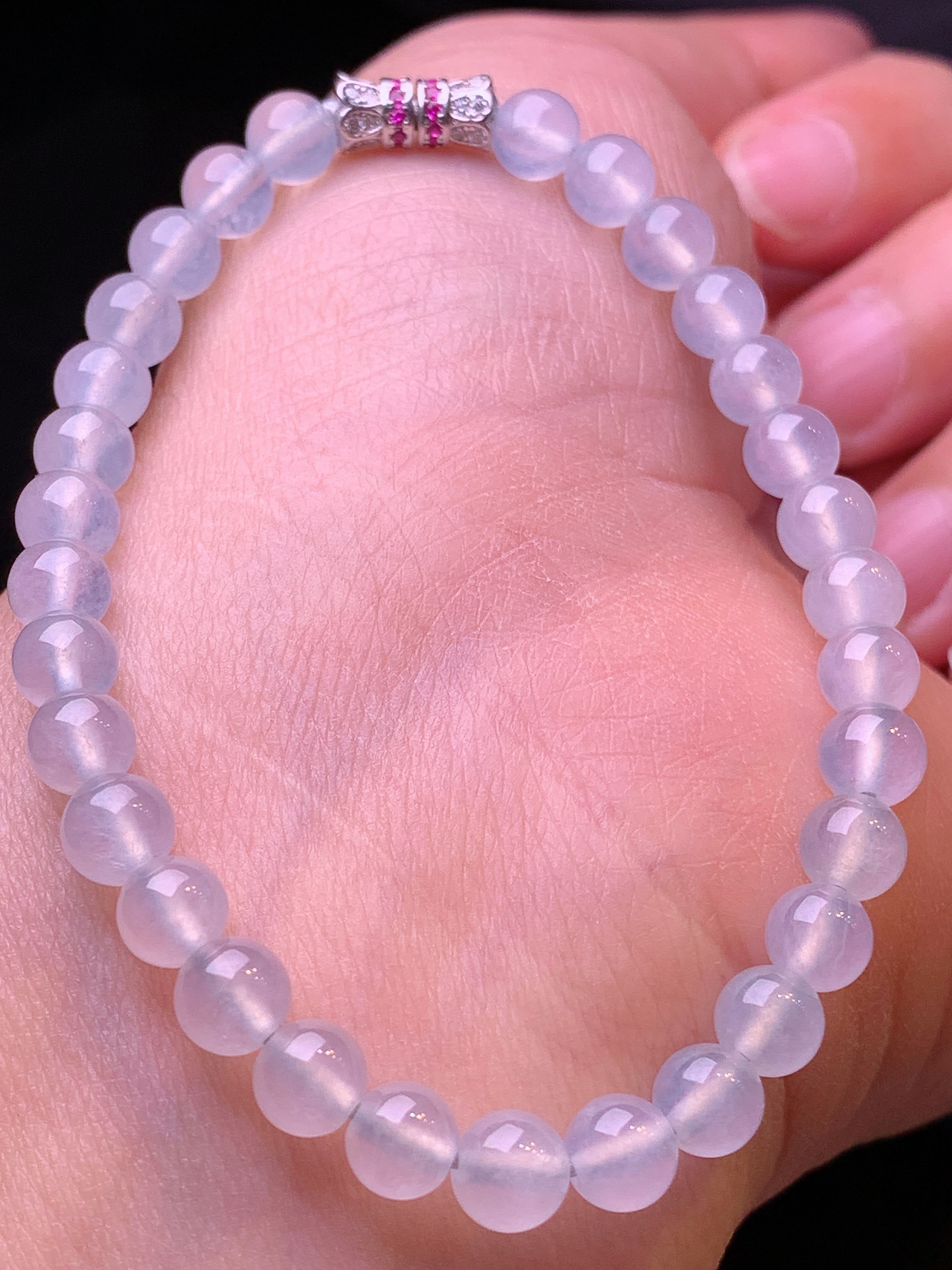 冰种圆珠手链 玉质细腻 色泽艳丽 整体尺寸5.5t2