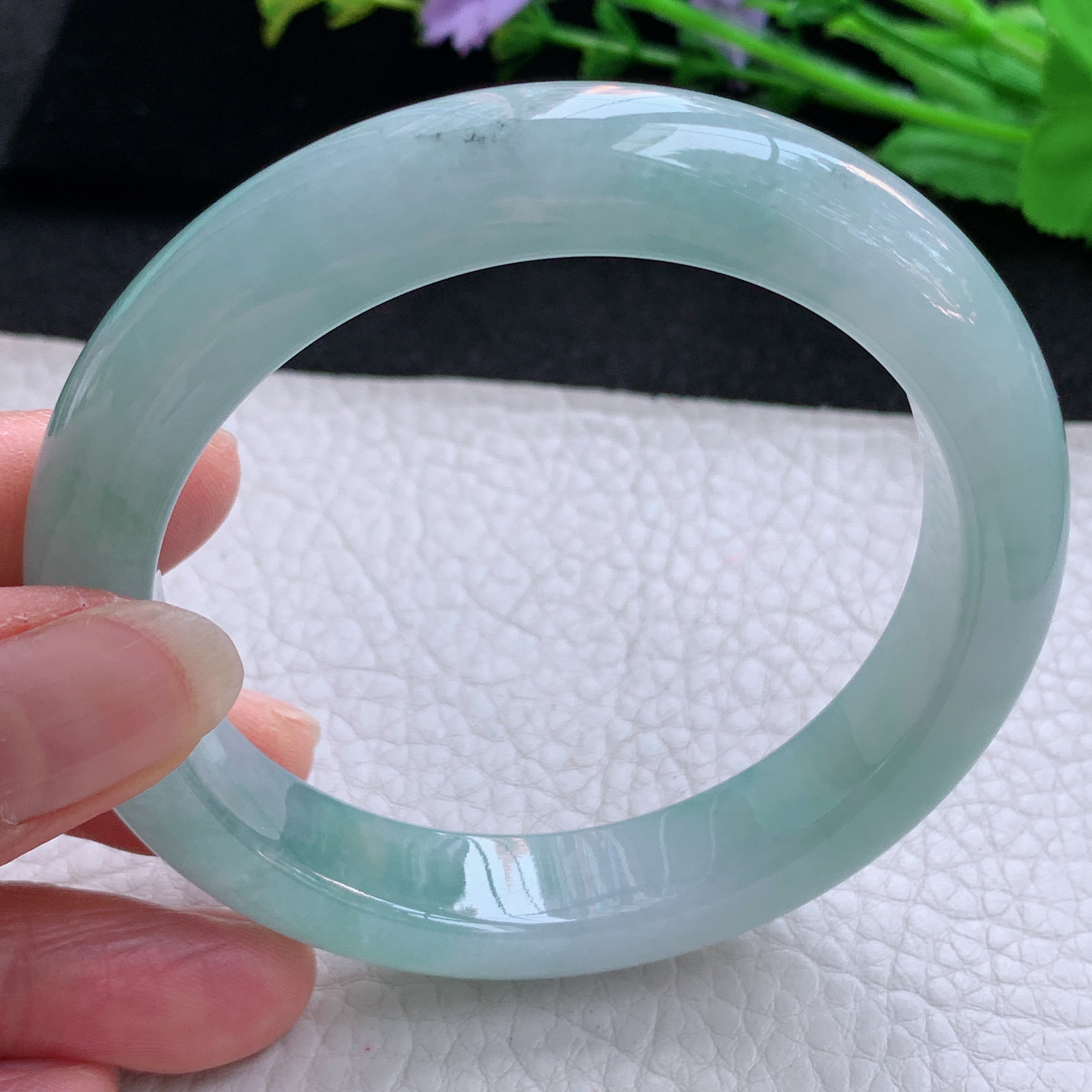 xo实拍58.5*12.2*9.3平安镯 天然缅甸翡翠A货玉手镯冰润蓝韵宽边玉手环