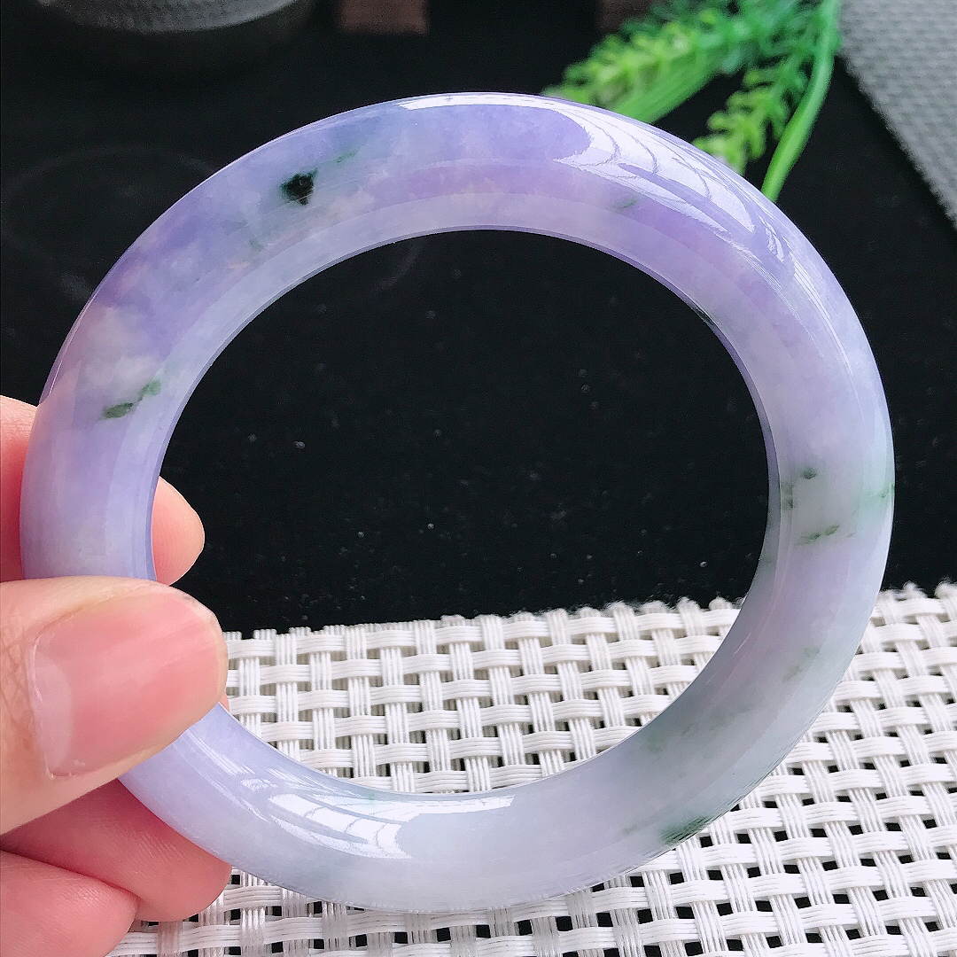 实拍天然翡翠58/11.4老坑精美浓艳紫罗兰圆条手镯翡翠玉镯手环