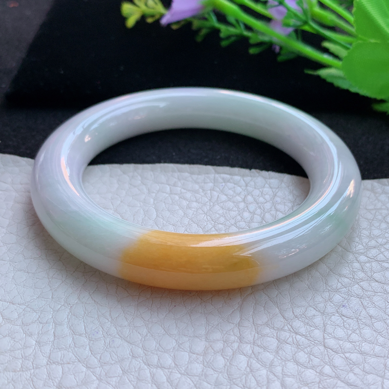 nr实拍58*11.5*12胖圆镯 天然缅甸翡翠A货玉手镯水润三彩圆条玉手环