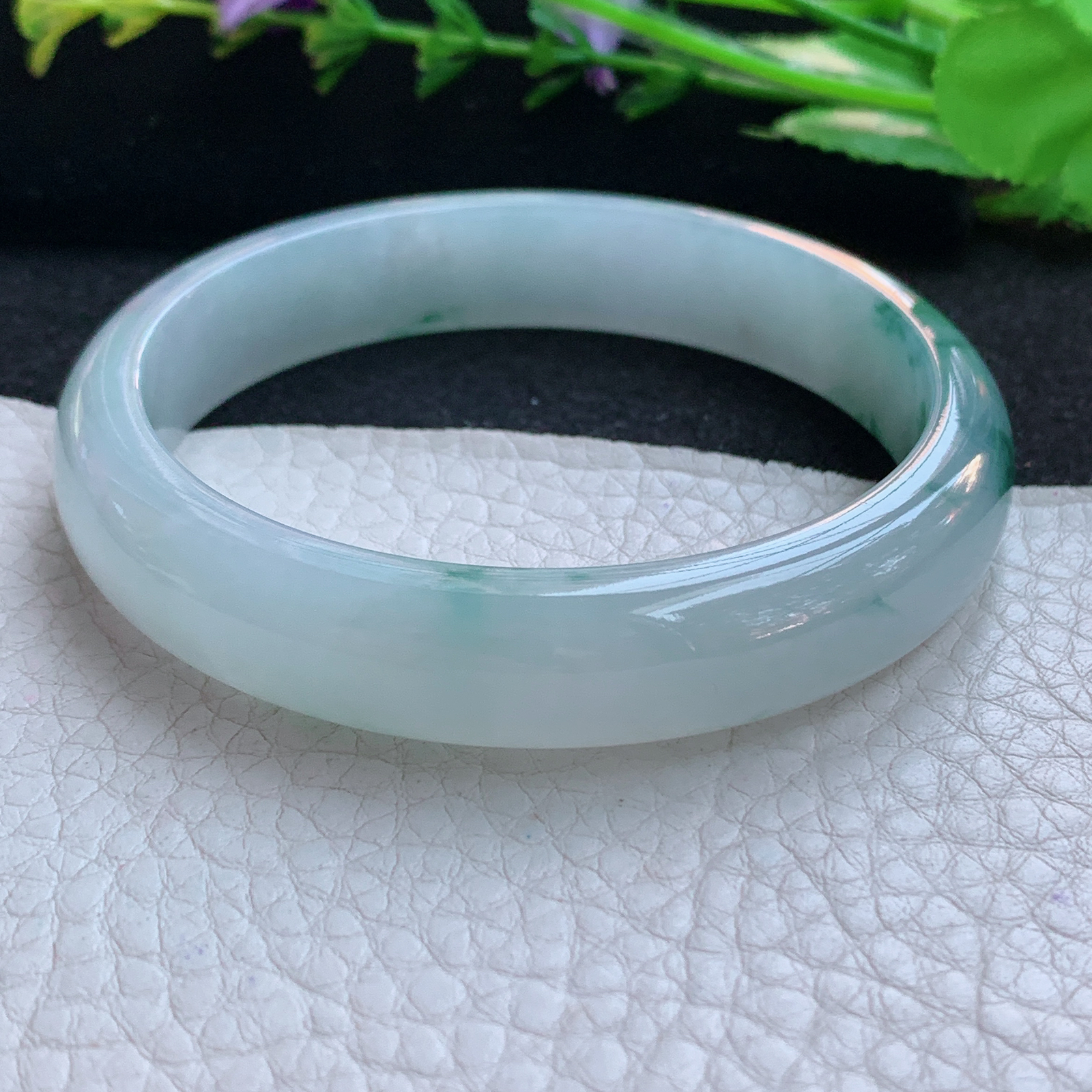 nr实拍58.5*12.2*6.8平安镯 天然缅甸翡翠A货玉手镯冰飘花宽边玉手环