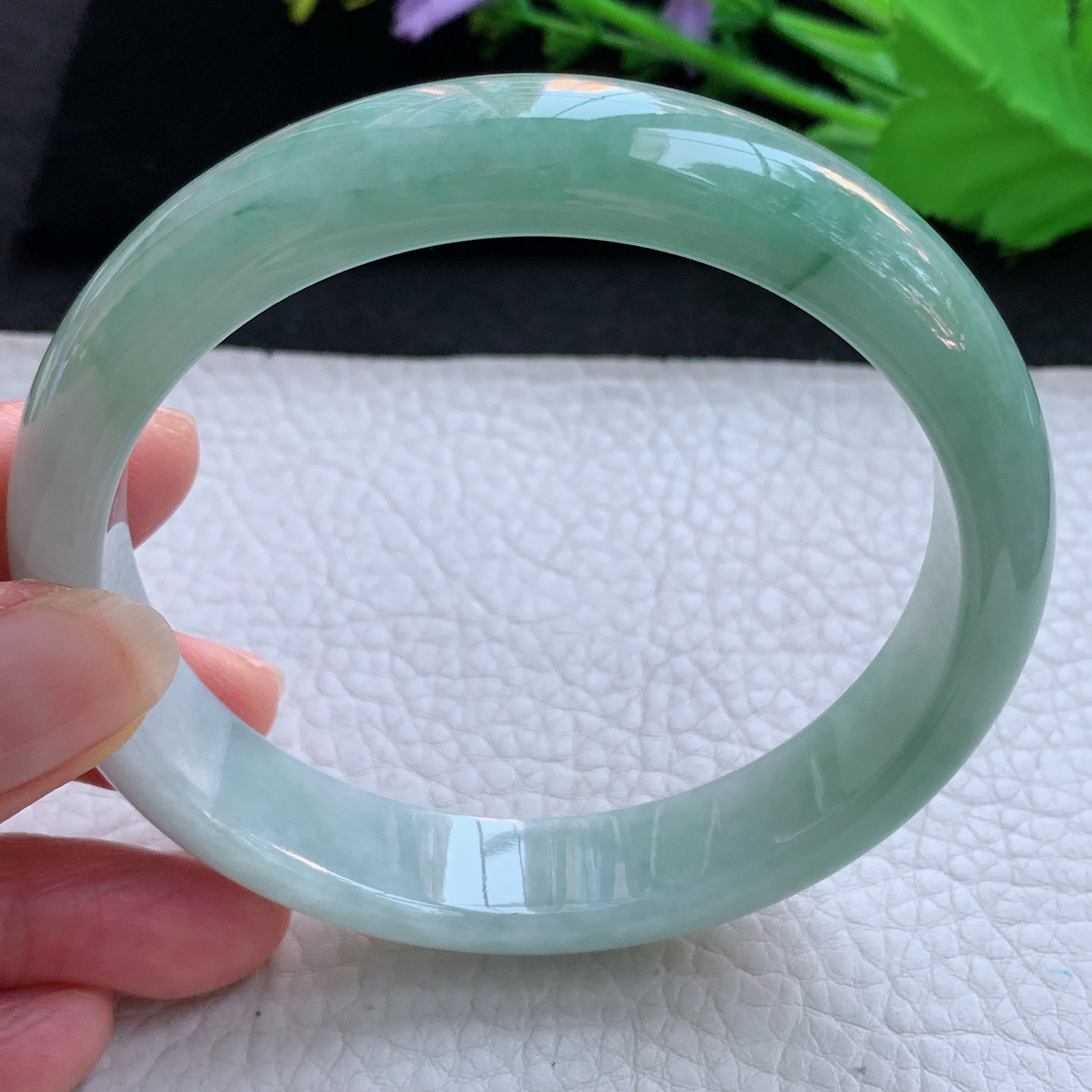 nr大圈口65*14*8平安镯 天然缅甸翡翠A货玉手镯飘花胶感宽边玉手环