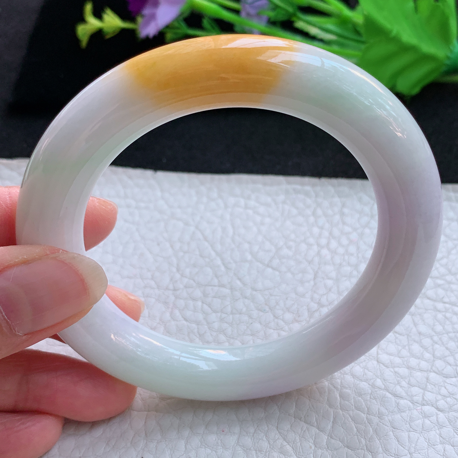 nr实拍58*11.5*12胖圆镯 天然缅甸翡翠A货玉手镯水润三彩圆条玉手环