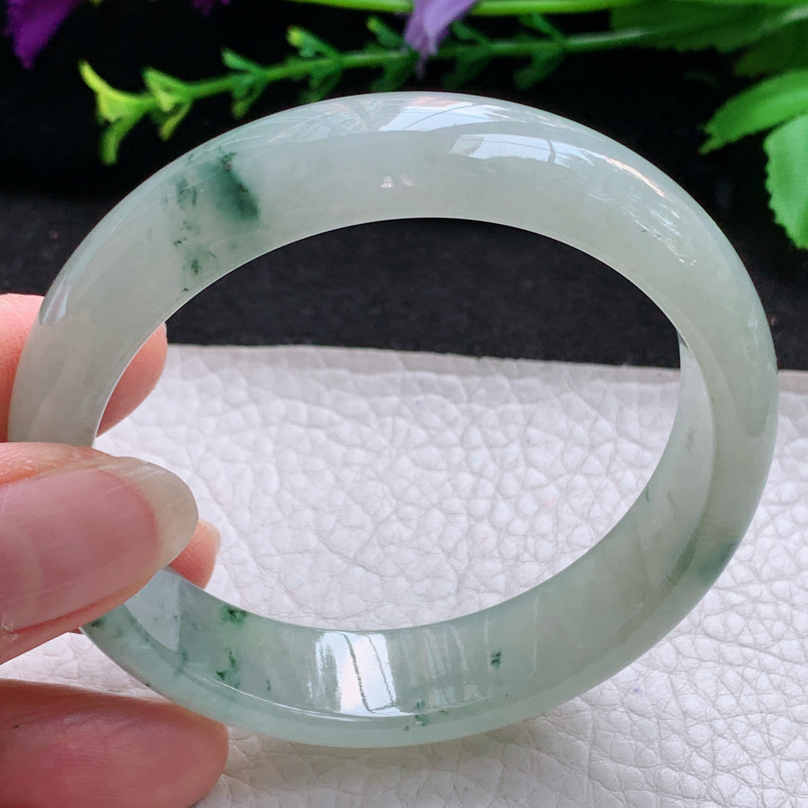 ll实拍57.5*14*7.5平安镯 天然缅甸翡翠A货玉手镯冰飘花宽边玉手环