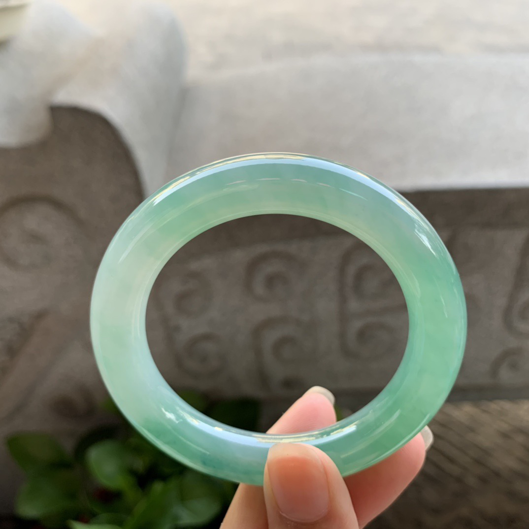 小圈口50.9-11 【冰种蓝绿圆条手镯】圆条50 51可戴