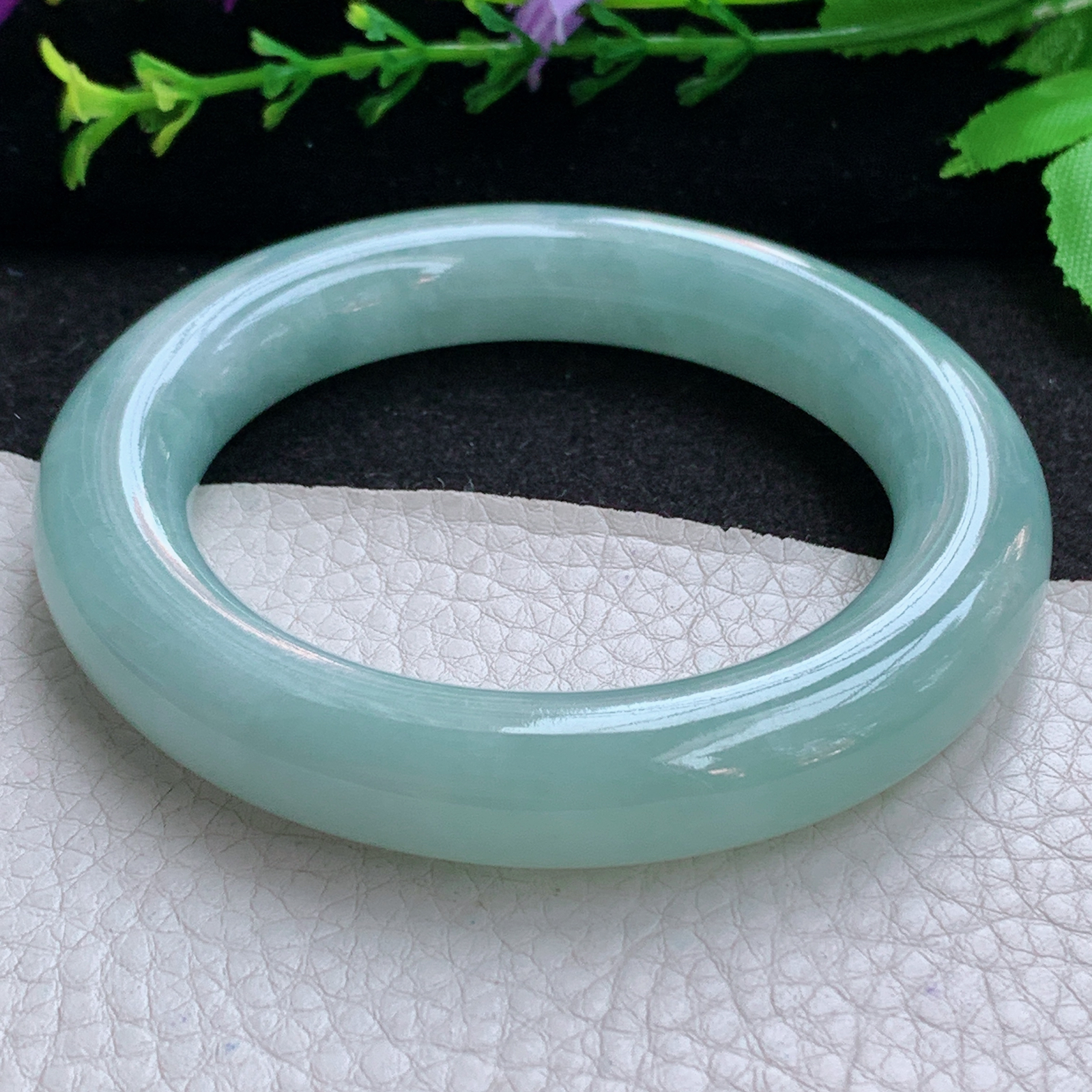 js冰晴款56.5*12*12.3胖圆镯 天然缅甸翡翠A货玉手镯晴绿圆条玉手环