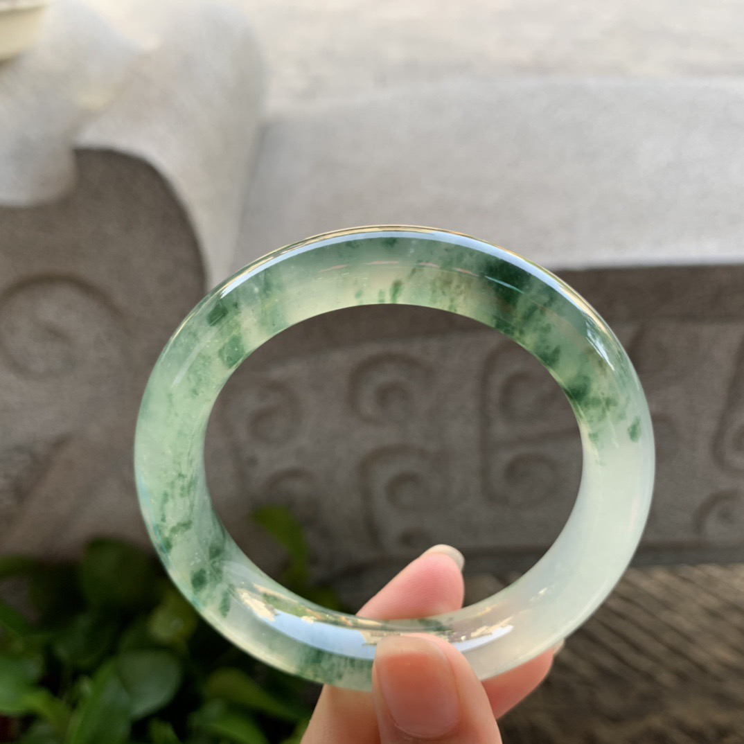 圈口 55.8-11.2-9.7【玻璃种飘花正圈手镯】正圈55 56可戴