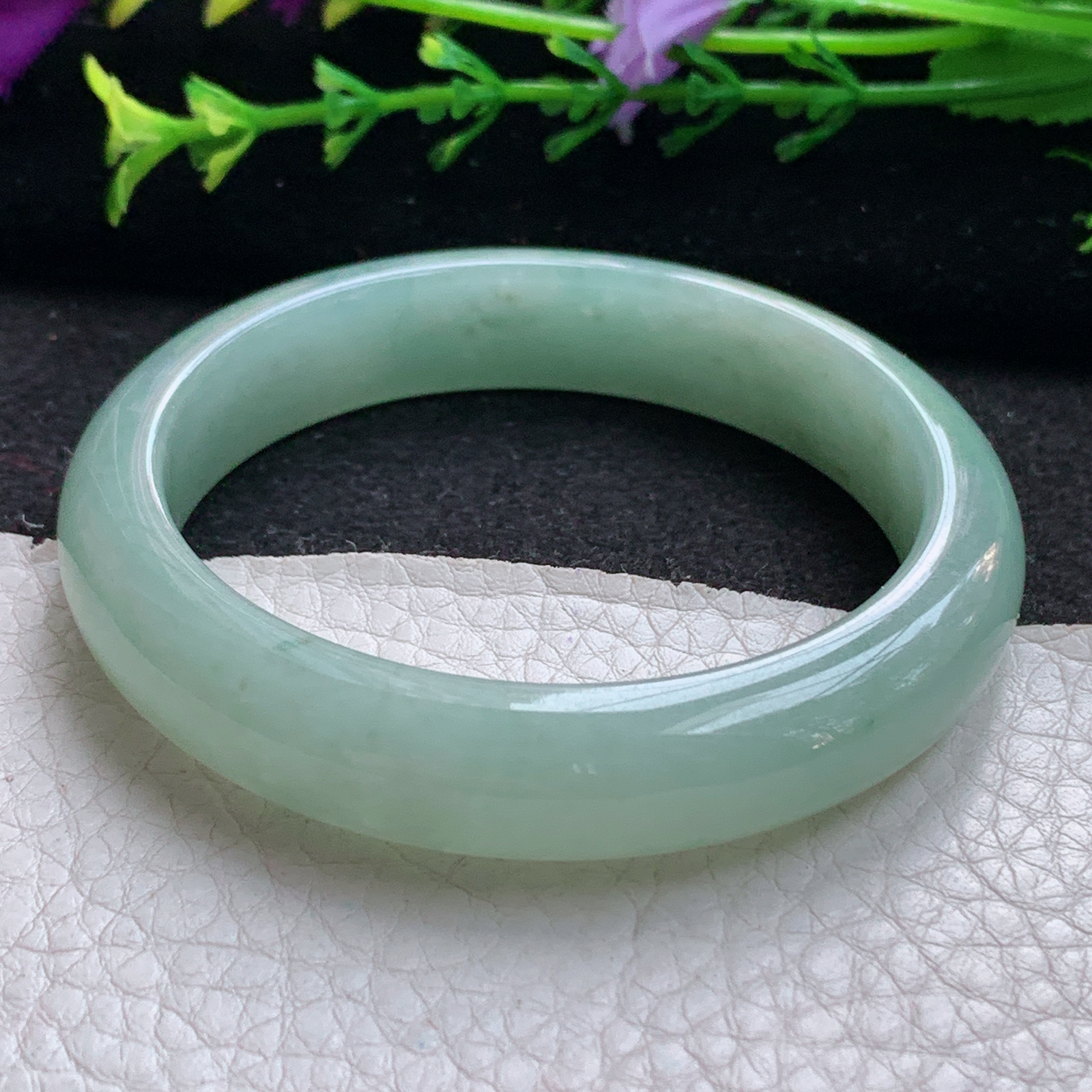 js实拍54*12*7.6平安镯 天然缅甸翡翠A货玉手镯秀气冰晴宽边玉手环