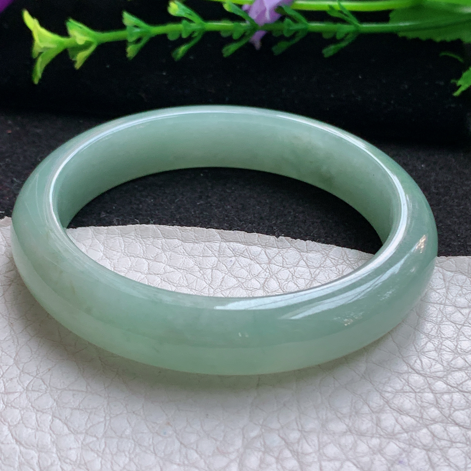 js实拍54*12*7.6平安镯 天然缅甸翡翠A货玉手镯秀气冰晴宽边玉手环