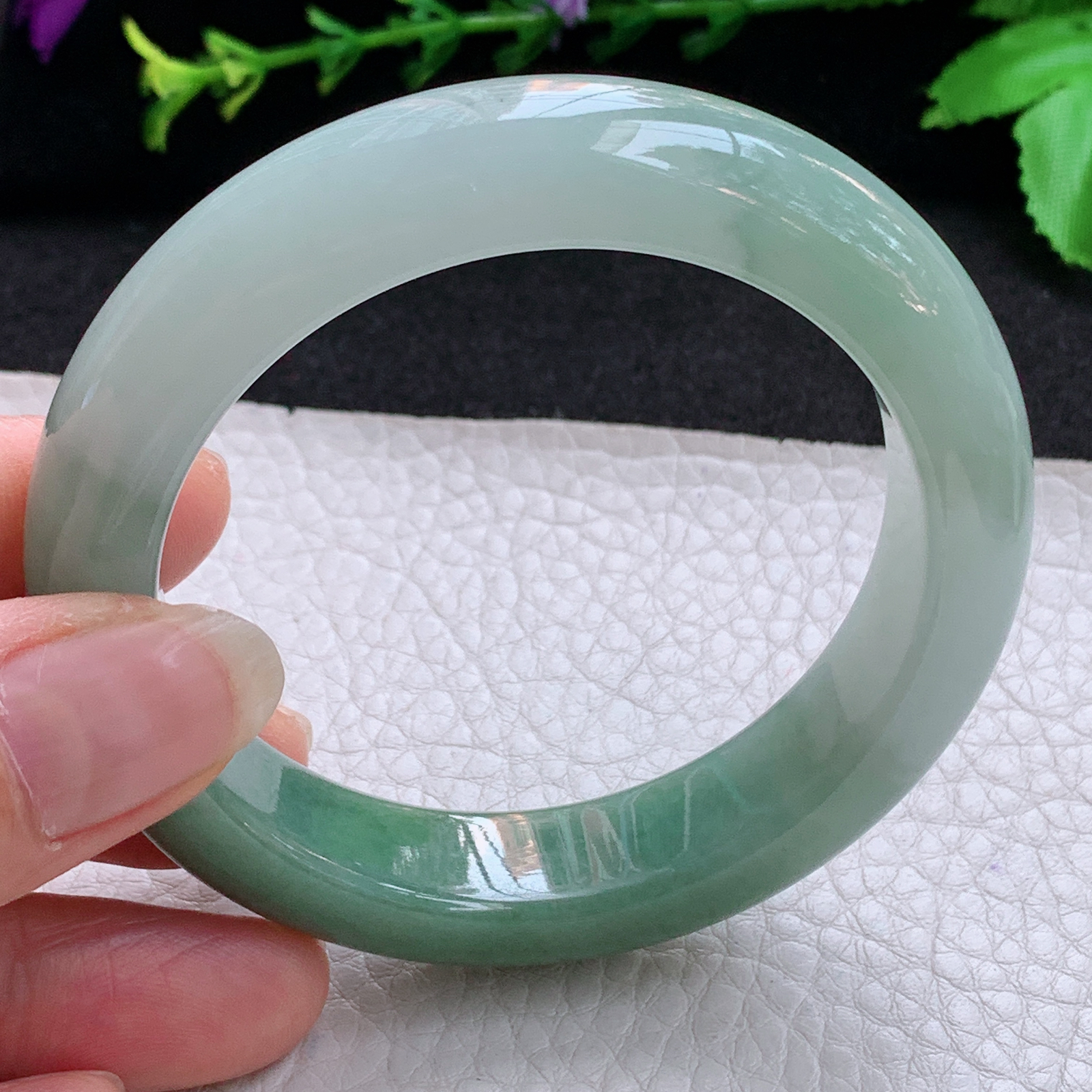 js招财款54*13.2*9平安镯 天然缅甸翡翠A货玉手镯双彩宽边玉手环