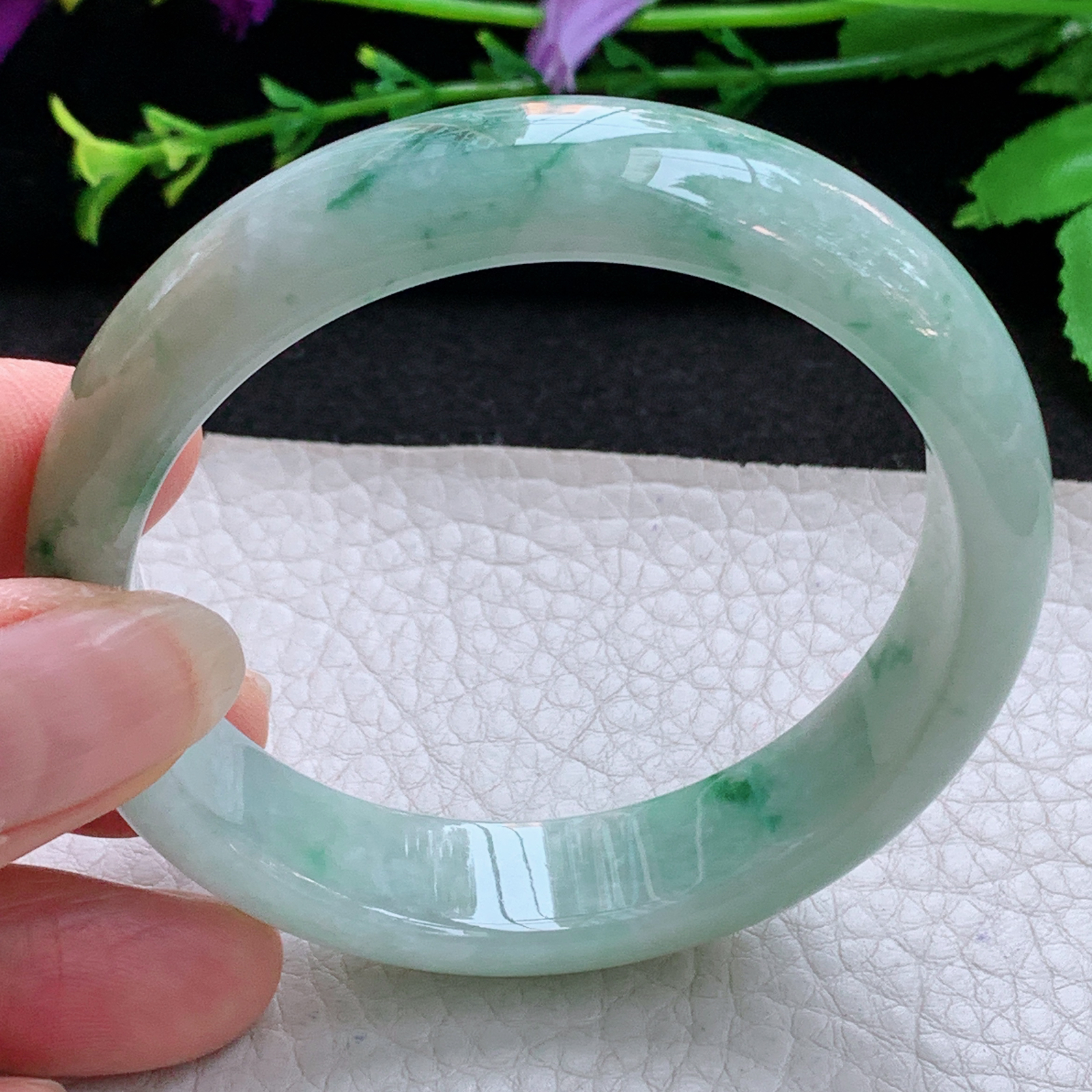 ll实拍55.5*13.5*7.3平安镯 天然缅甸翡翠A货玉手镯飘花宽边玉手环