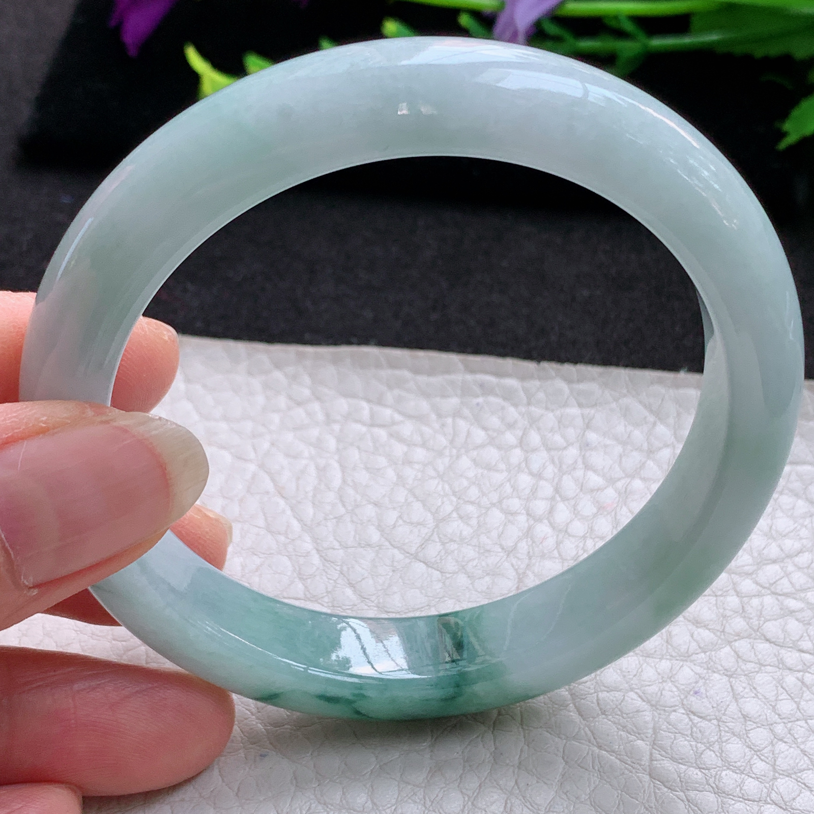 js实拍57.5*11.5*8.3平安镯 天然缅甸翡翠A货玉手镯冰飘花胶感宽边玉手环