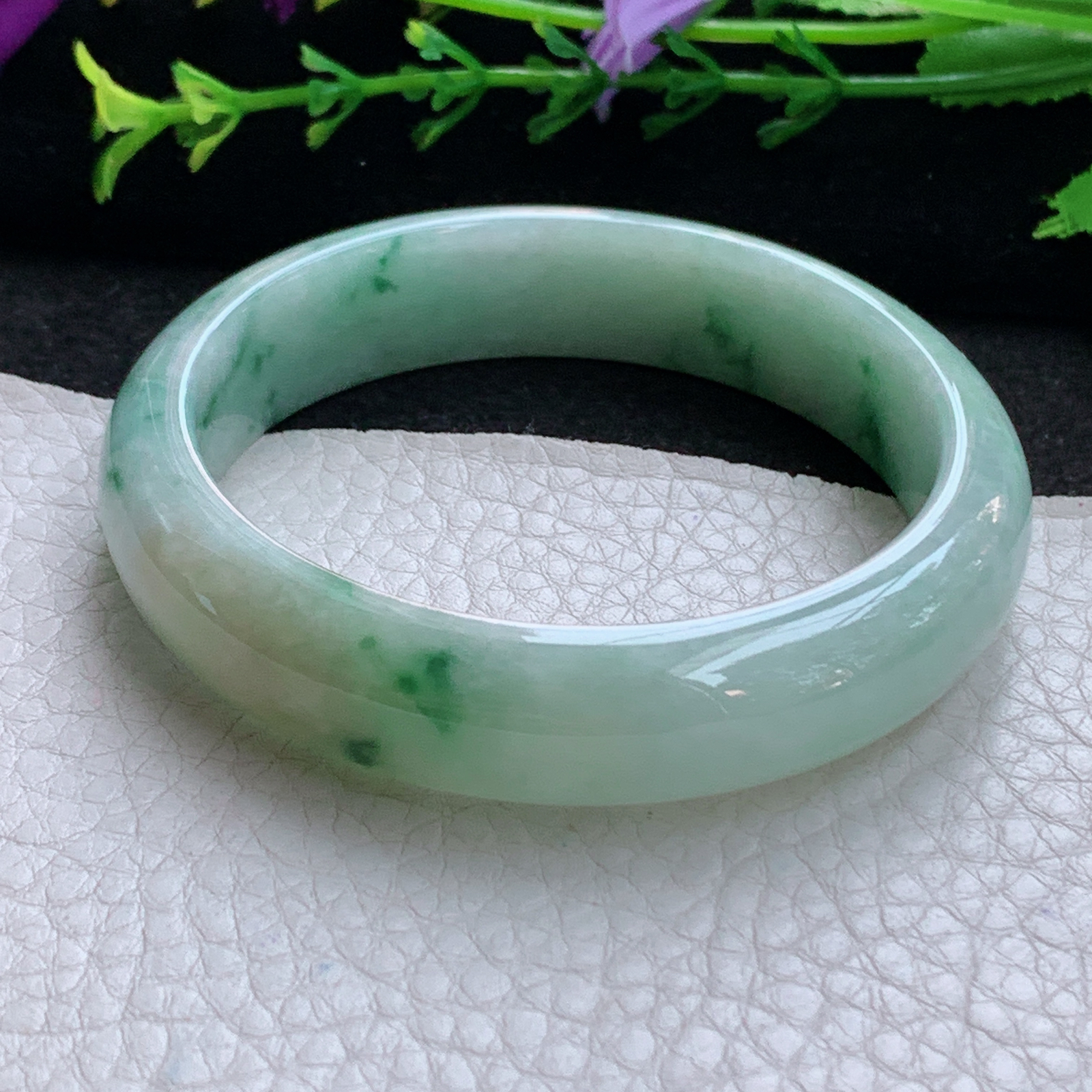 ll实拍55.5*13.5*7.3平安镯 天然缅甸翡翠A货玉手镯飘花宽边玉手环