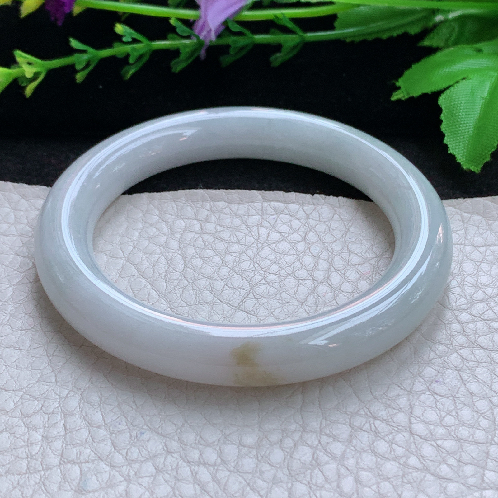 ll实拍53.6*10美人镯 天然缅甸翡翠A货玉手镯纯美飘花圆条玉手环